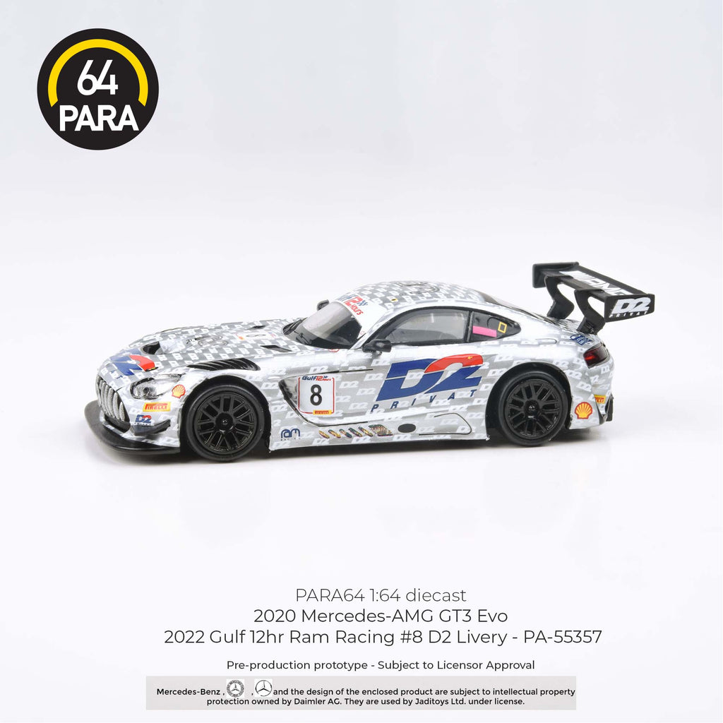 Para64 1/64 2020 Mercedes- AMG GT3 Evo 2022 Gulf 12hr Ram Racing #8 D2 Livery PA-55357 Diecast Scale Model