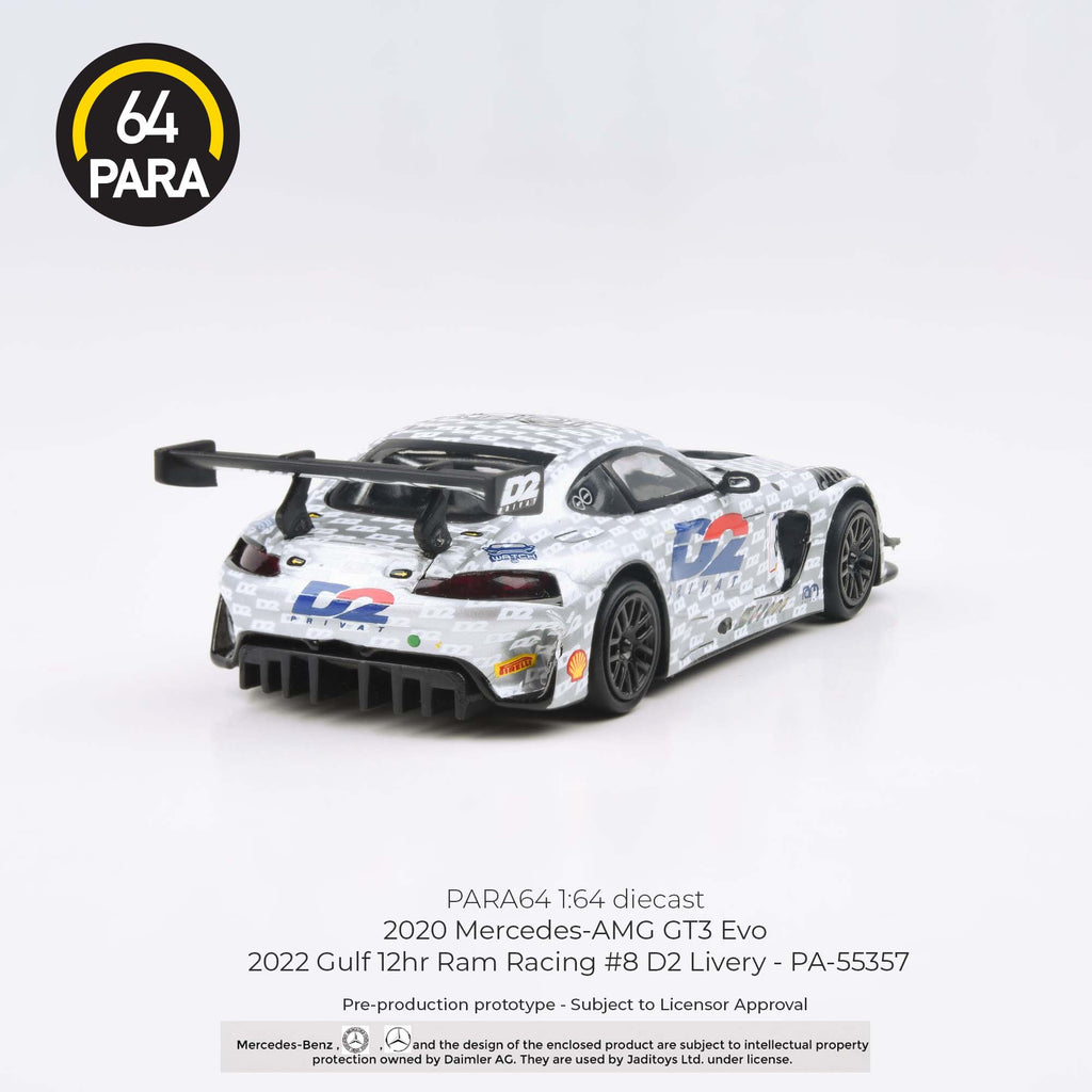 Para64 1/64 2020 Mercedes- AMG GT3 Evo 2022 Gulf 12hr Ram Racing #8 D2 Livery PA-55357 Diecast Scale Model