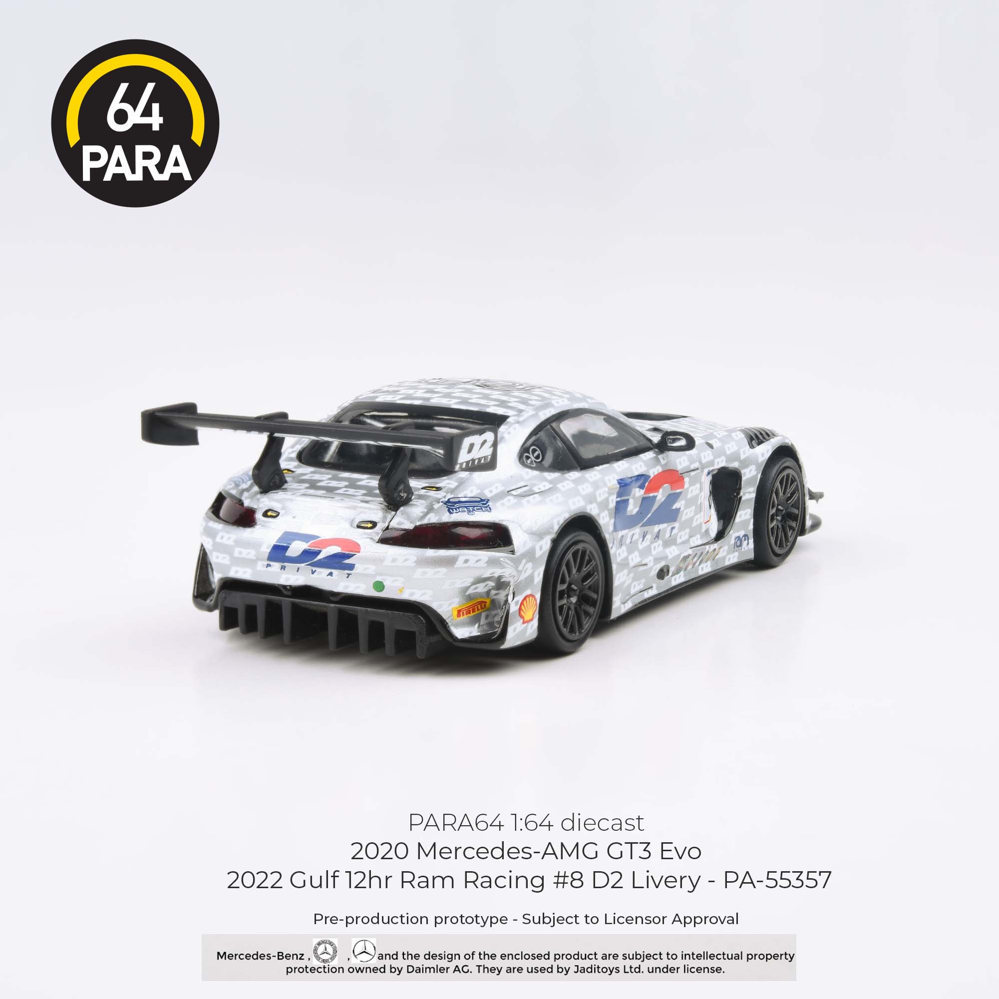 Para64 1/64 2020 Mercedes- AMG GT3 Evo 2022 Gulf 12hr Ram Racing #8 D2 Livery PA-55357 Diecast Scale Model