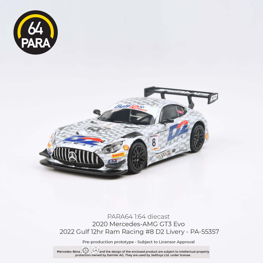 Para64 1/64 2020 Mercedes- AMG GT3 Evo 2022 Gulf 12hr Ram Racing #8 D2 Livery PA-55357 Diecast Scale Model