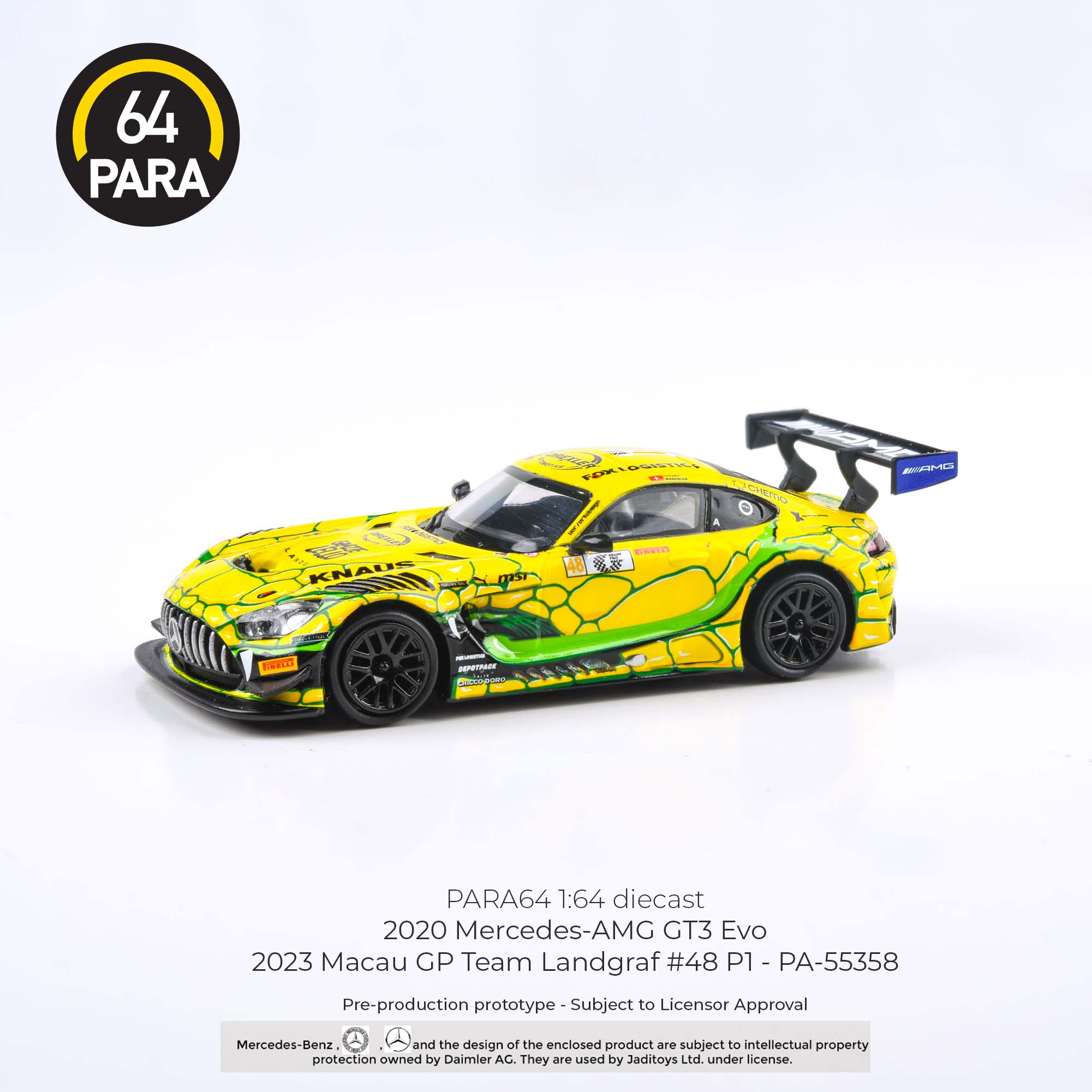 Para64 1/64 2020 Mercedes- AMG GT3 Evo 2023 Macau GP Team Landgraf # 48 P1 PA - 55358 Diecast Scale Model