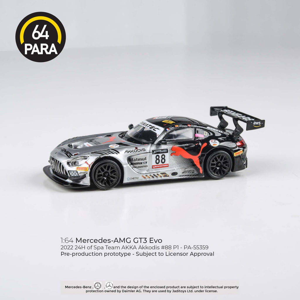 Para64 1/64 Mercedes-AMG GT3 Evo 2022 24H of Spa Team AKKA Akkodis #88P1 - PA-55359 Diecast Scale Model Car