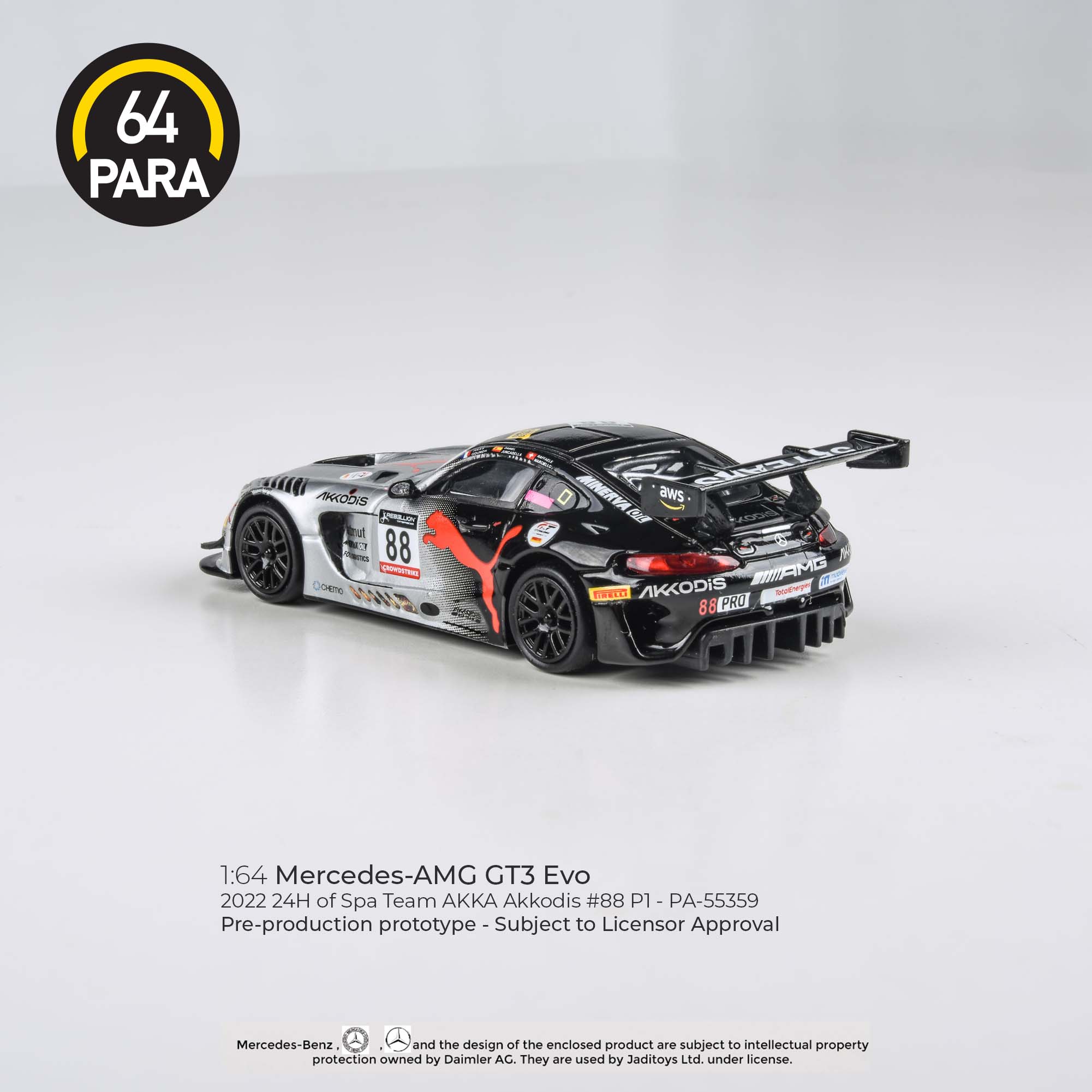 Para64 1/64 Mercedes-AMG GT3 Evo 2022 24H of Spa Team AKKA Akkodis #88P1 - PA-55359 Diecast Scale Model Car