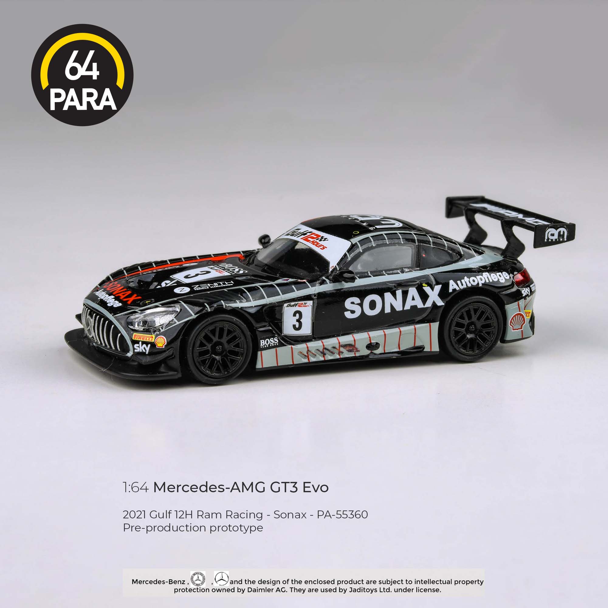 Para64 1/64 Mercedes-AMG GT3 2021 Gulf 12hr Ram Racing Sonax Livery PA55360  Diecast Scale Model Car