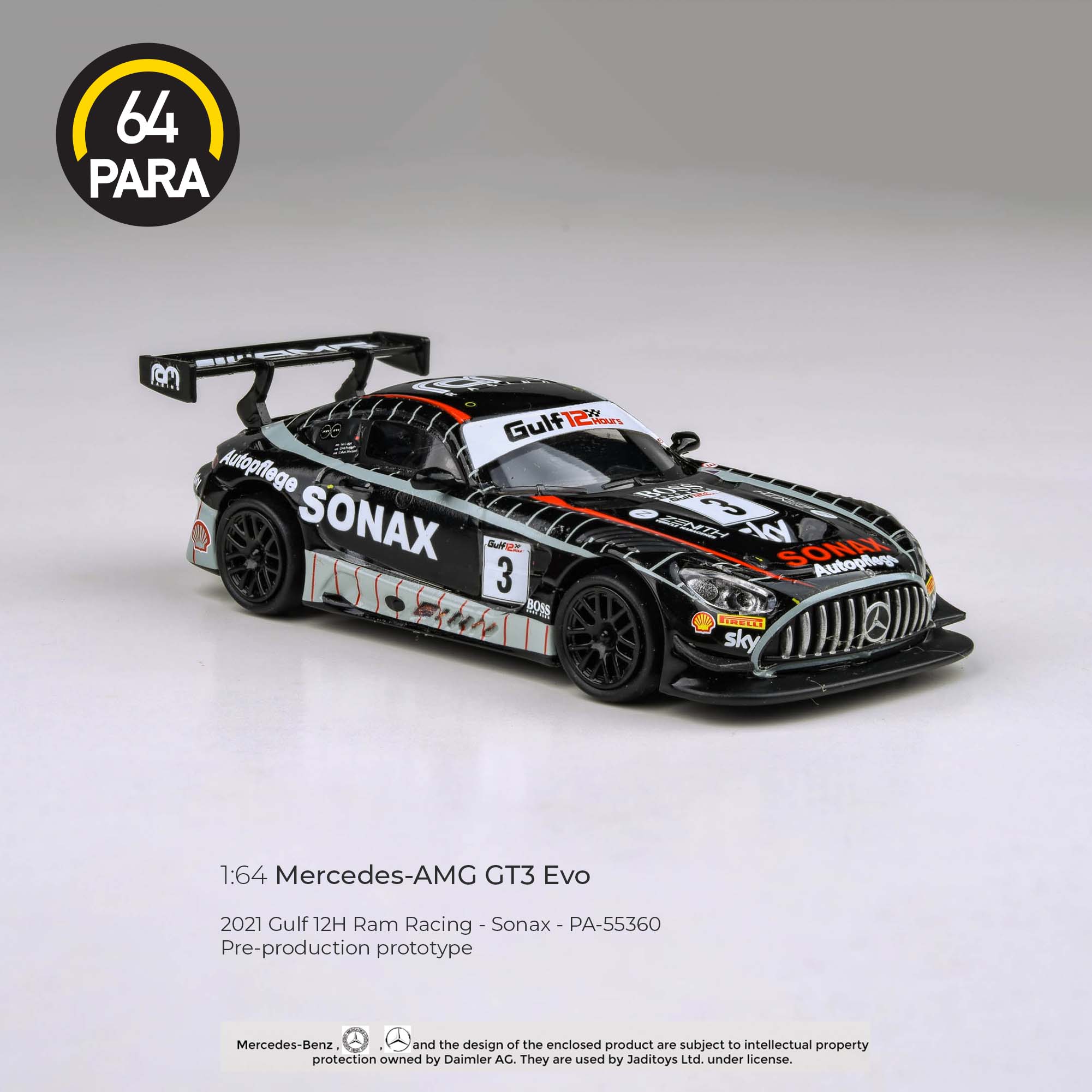 Para64 1/64 Mercedes-AMG GT3 2021 Gulf 12hr Ram Racing Sonax Livery PA55360  Diecast Scale Model Car