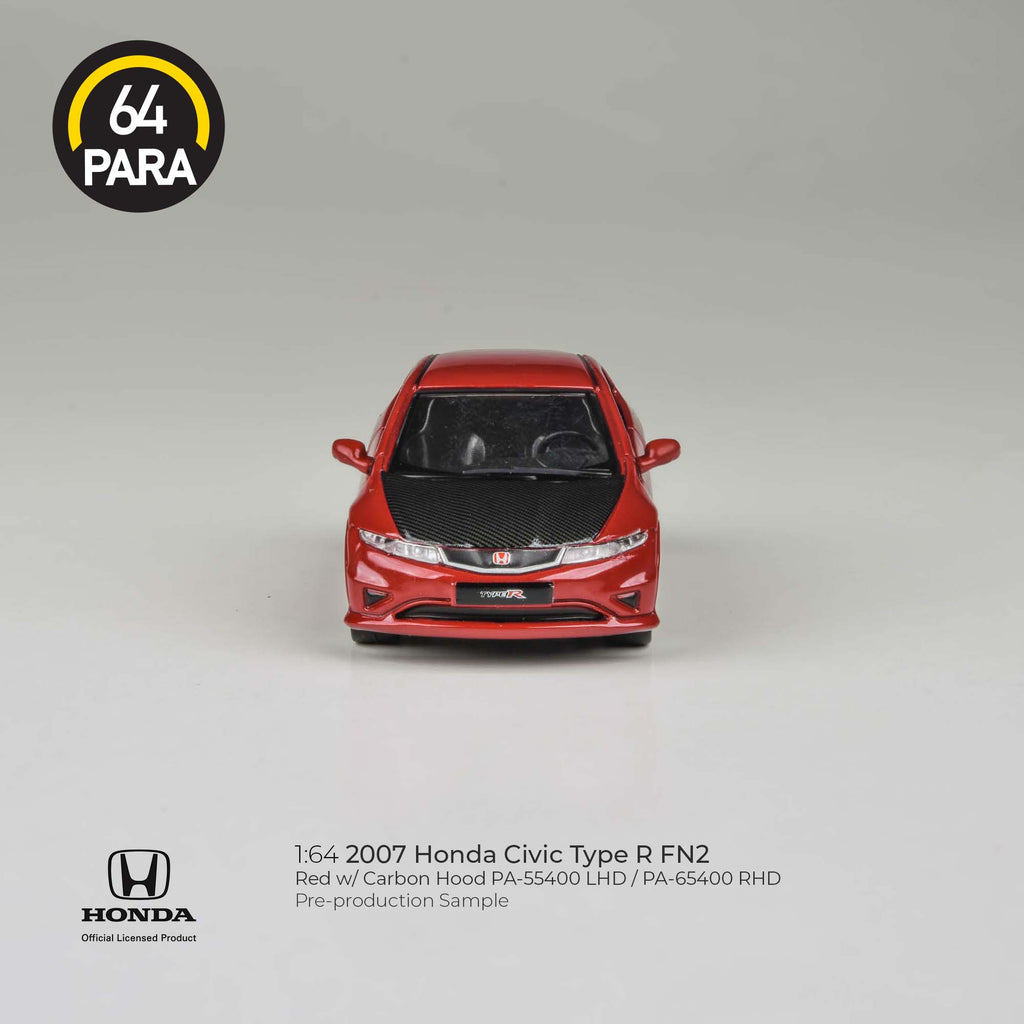 Para64 1/64 2007 Honda Civic Type R FN2 Red w/ Carbon Hood PA-55400 LHD Diecast Scale Model Toy Car