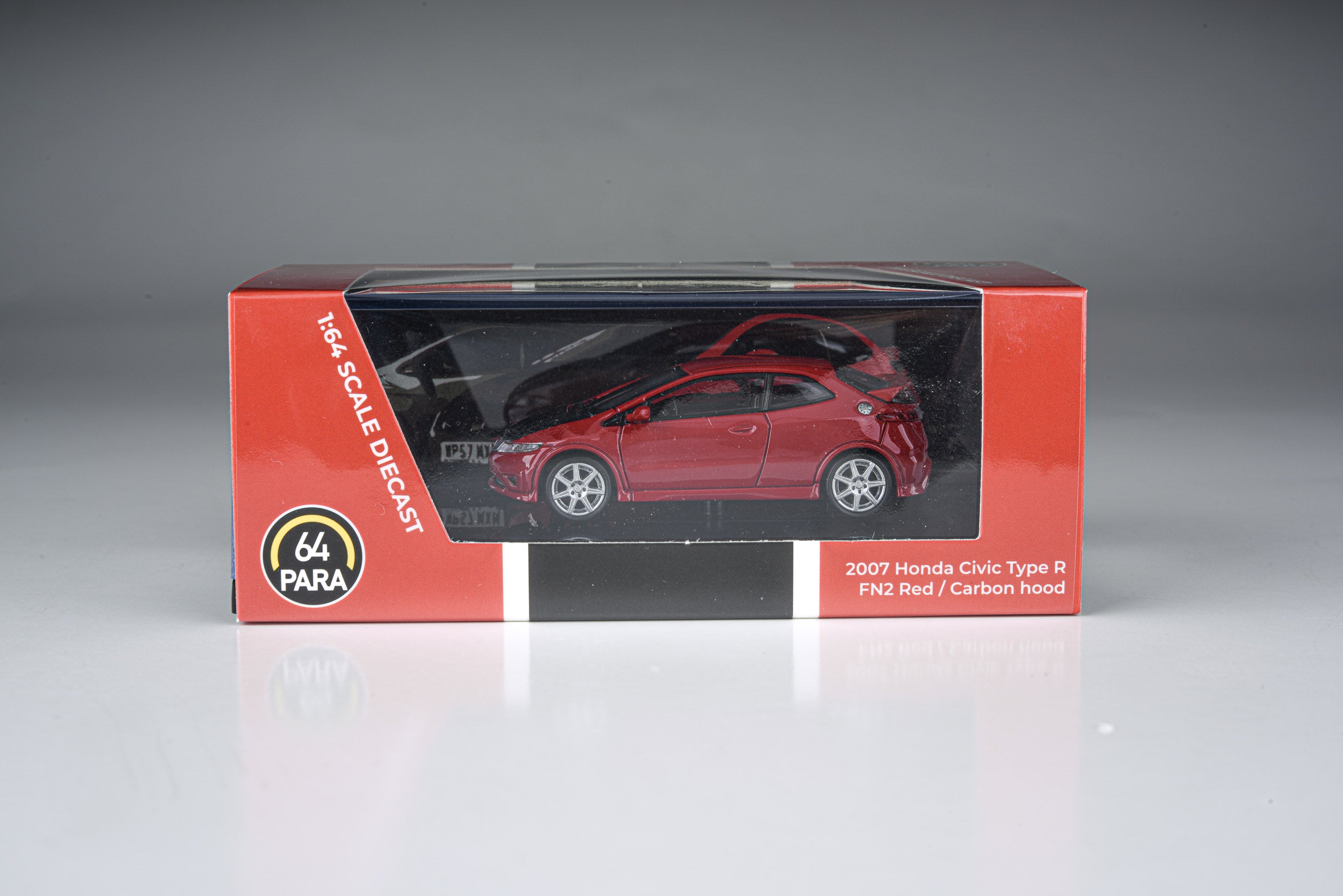 Para64 1/64 2007 Honda Civic Type R FN2 Red w/ Carbon Hood PA-55400 LHD Diecast Scale Model Toy Car
