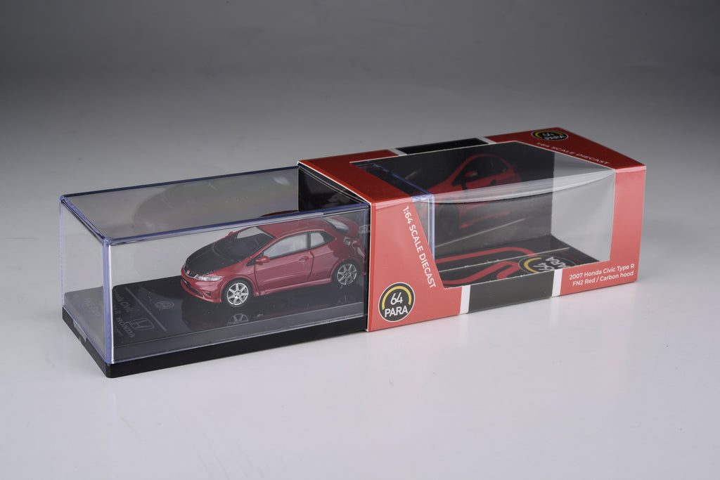 Para64 1/64 2007 Honda Civic Type R FN2 Red w/ Carbon Hood PA-55400 LHD Diecast Scale Model Toy Car