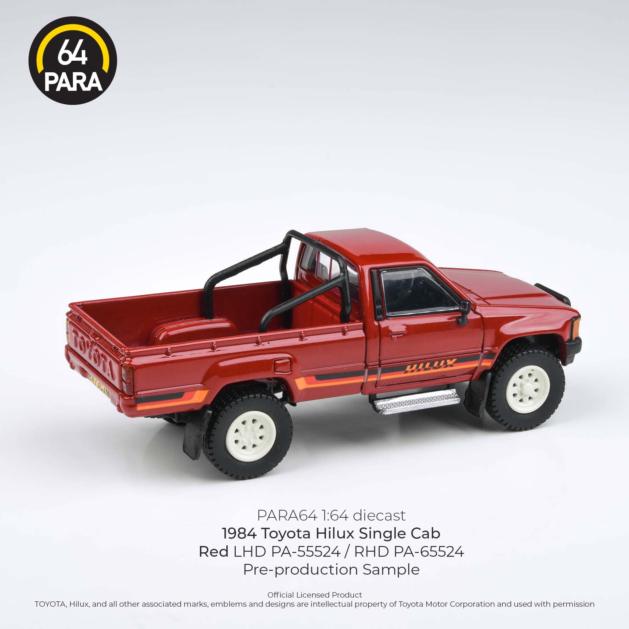 Para64 1/64 1984 Toyota Hilux Single Cab Red PA55524 Diecast Scale Model Car