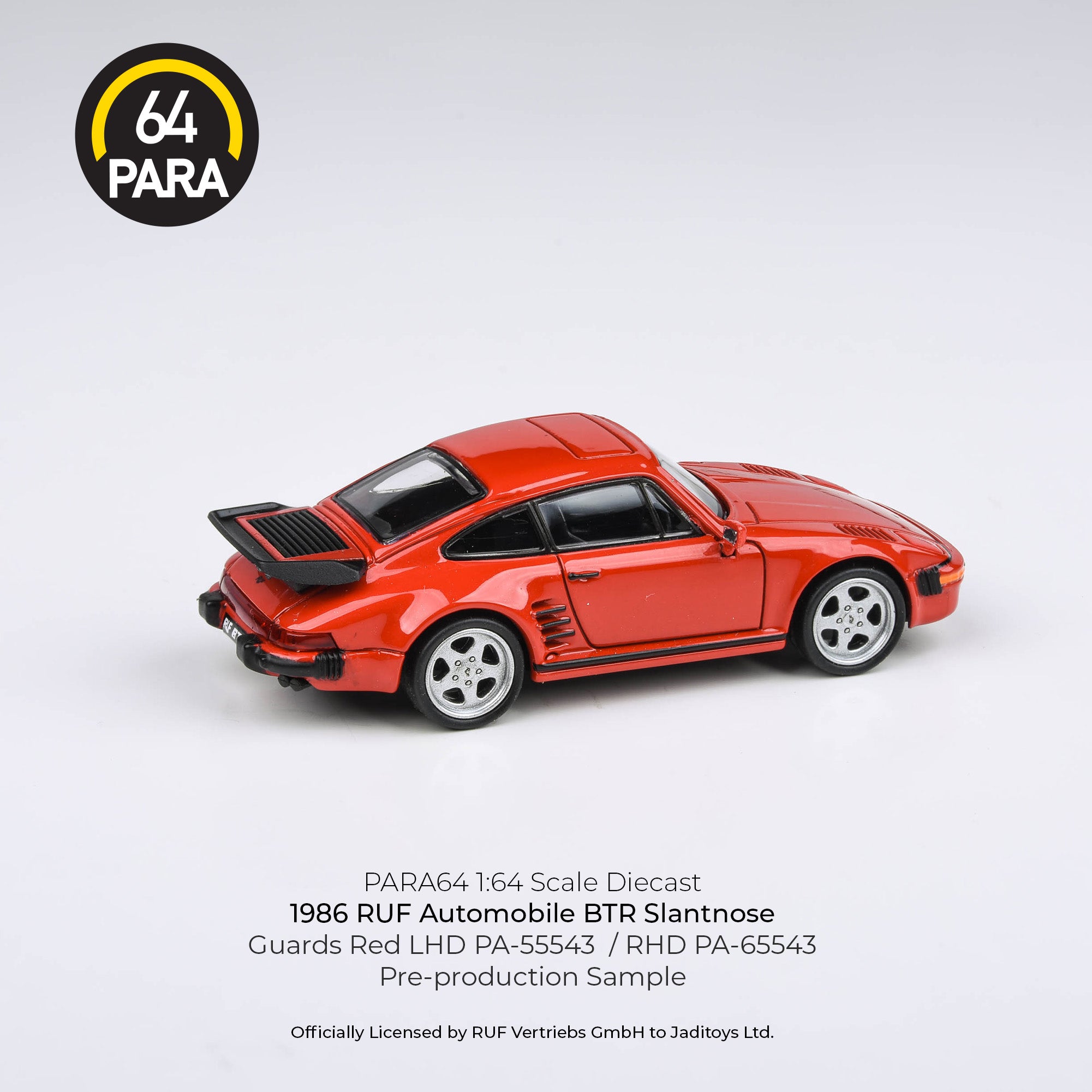 Para64 1/64 1986 RUF BTR Slantnose Guard Red LHD PA55543 Diecast Scale Model Car