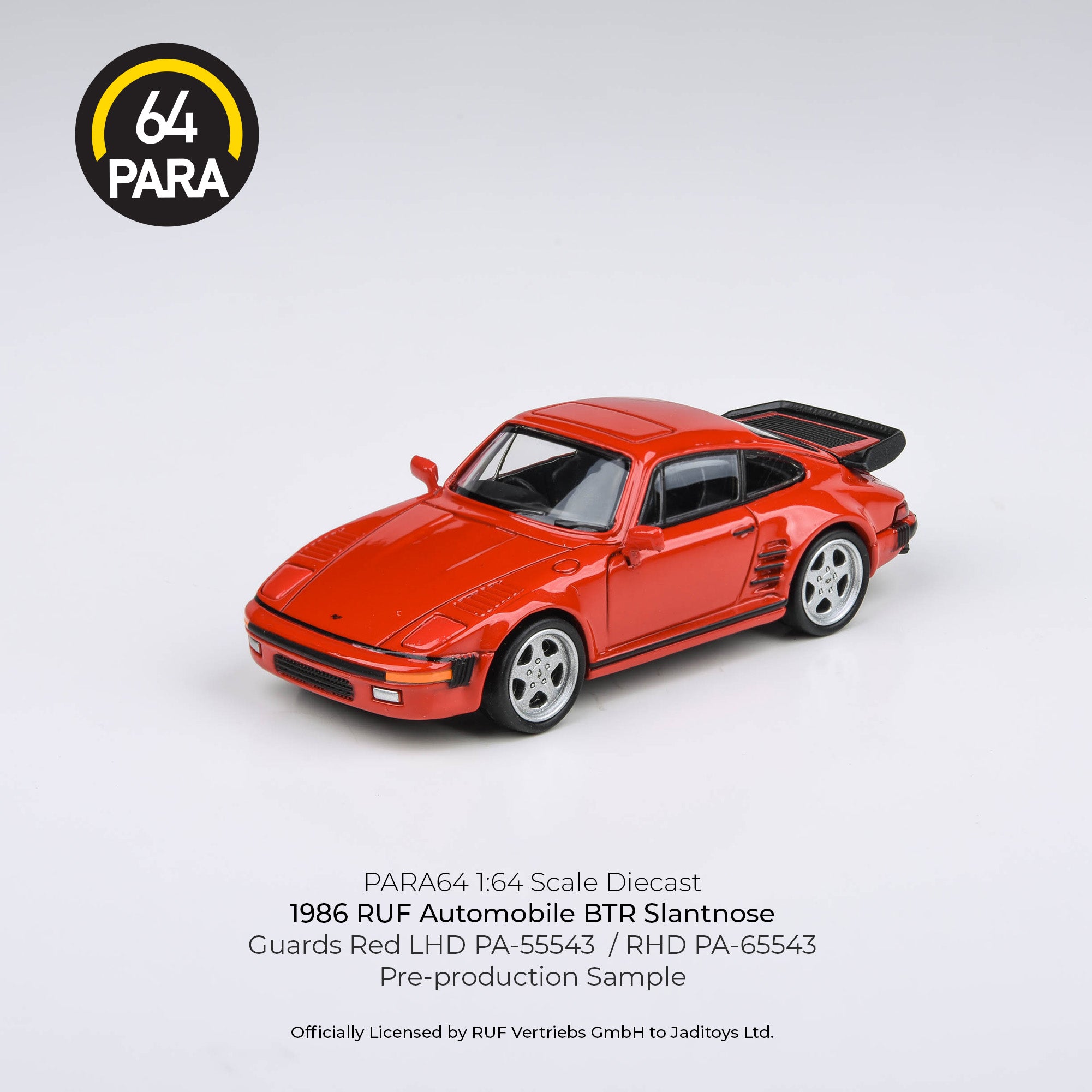 Para64 1/64 1986 RUF BTR Slantnose Guard Red LHD PA55543 Diecast Scale Model Car