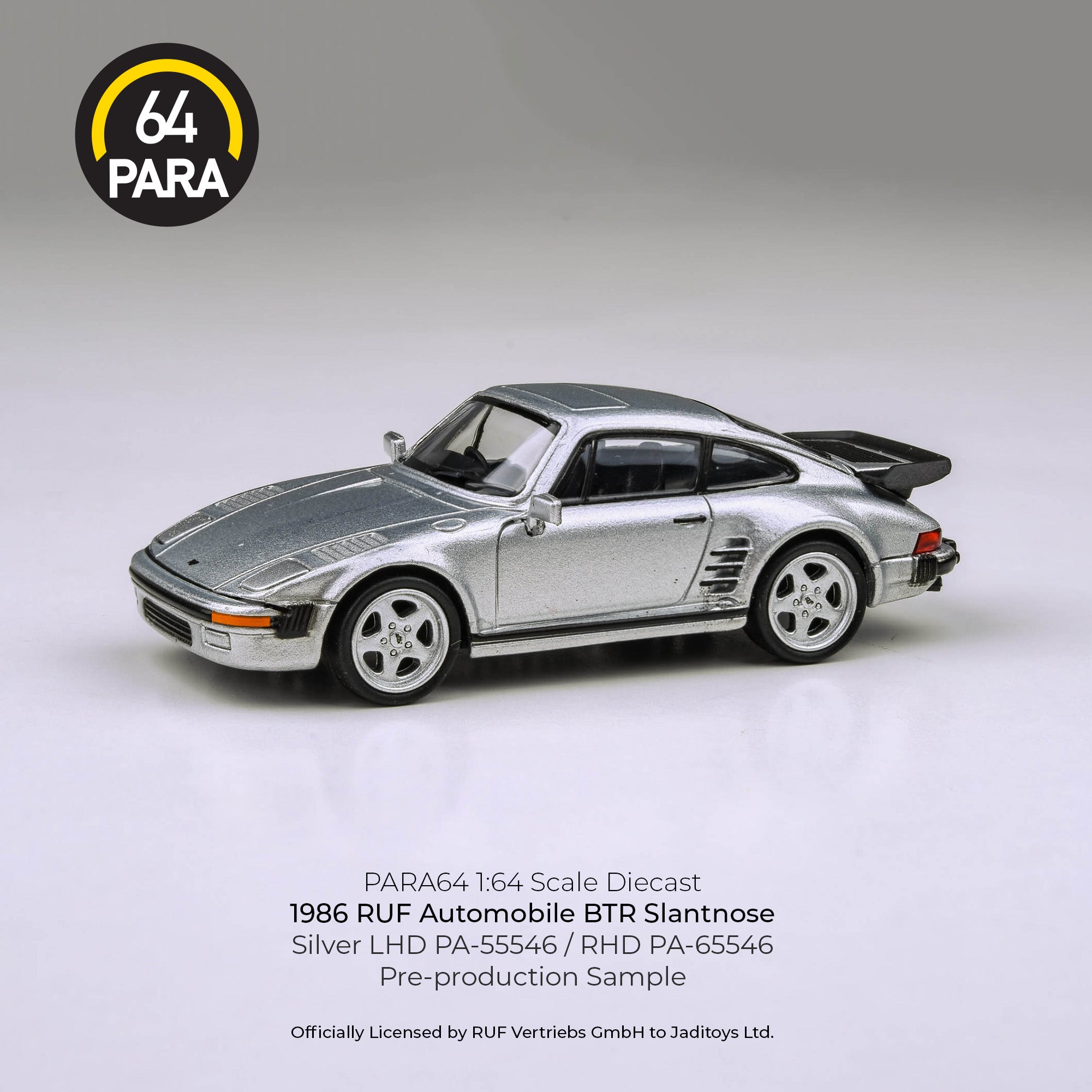 Para64 1/64 1986 Porsche RUF BTR Slantnose Silver PA55546 Diecast Scale Model Car
