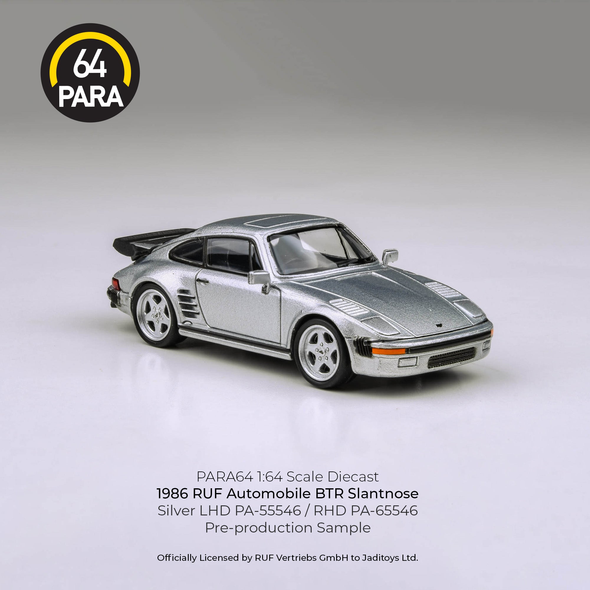 Para64 1/64 1986 Porsche RUF BTR Slantnose Silver PA55546 Diecast Scale Model Car