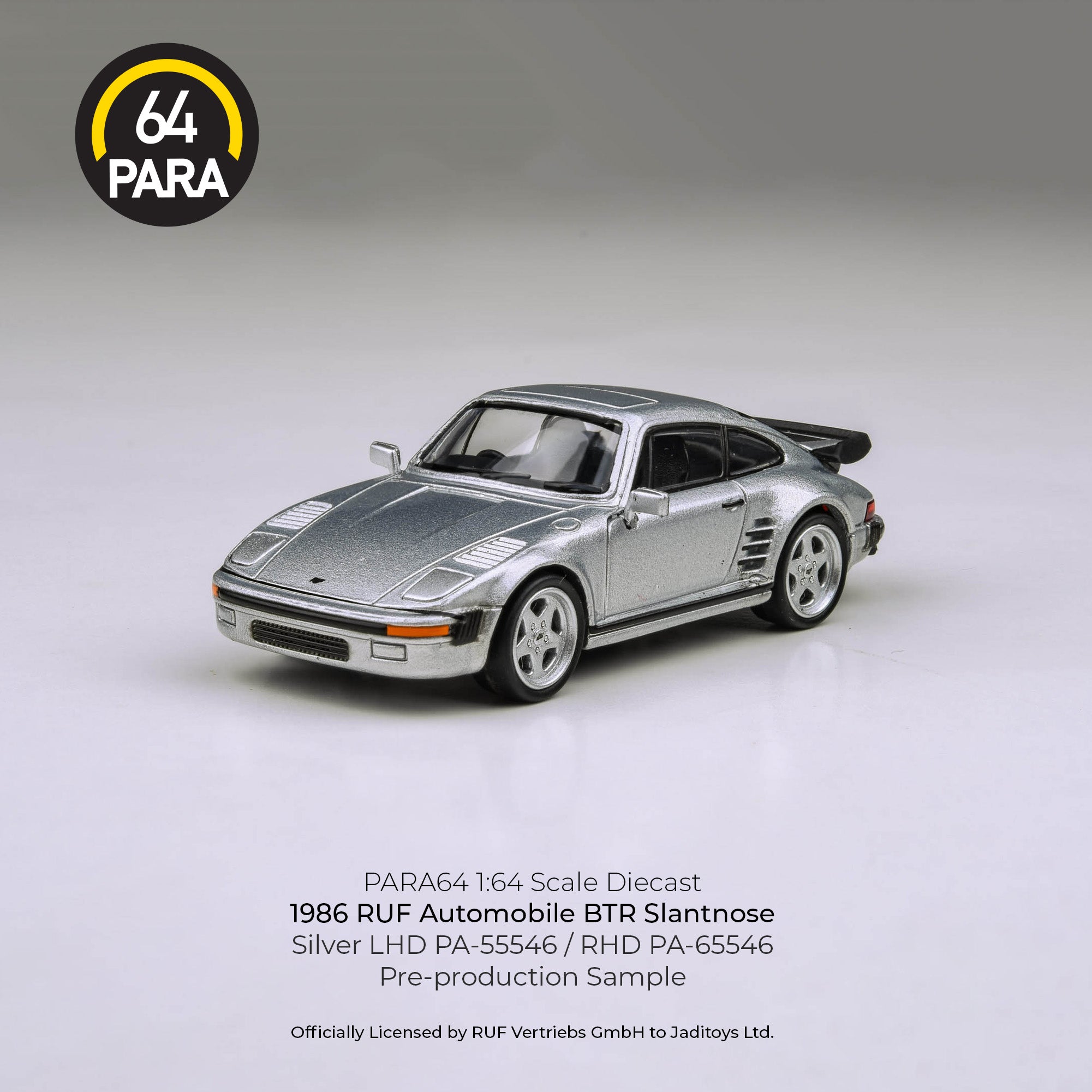 Para64 1/64 1986 Porsche RUF BTR Slantnose Silver PA55546 Diecast Scale Model Car