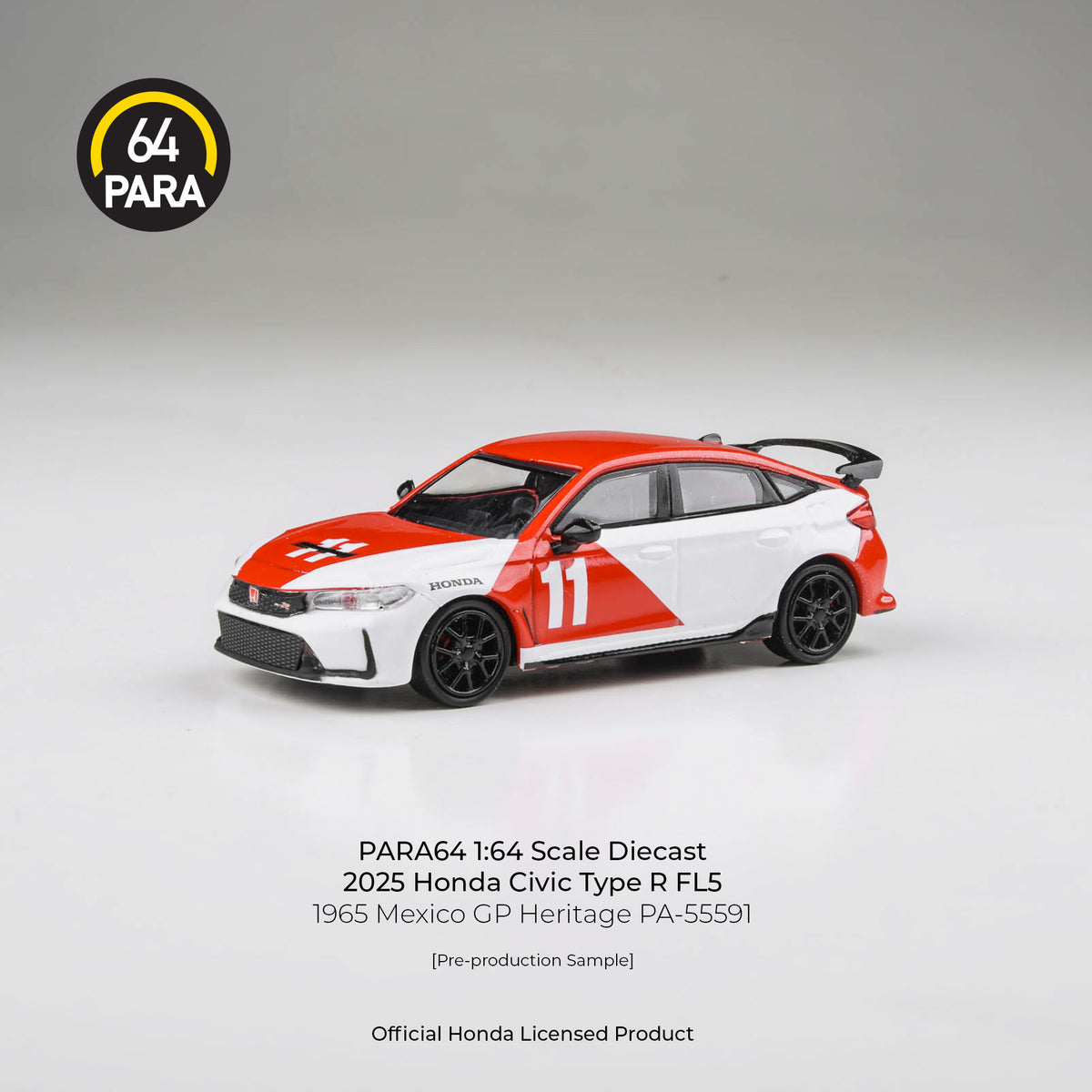 Para64 1/64 2025 Honda Civic Type R FL5 1965 Mexico GP Heritage PA-55591 Diecast Scale Model Car