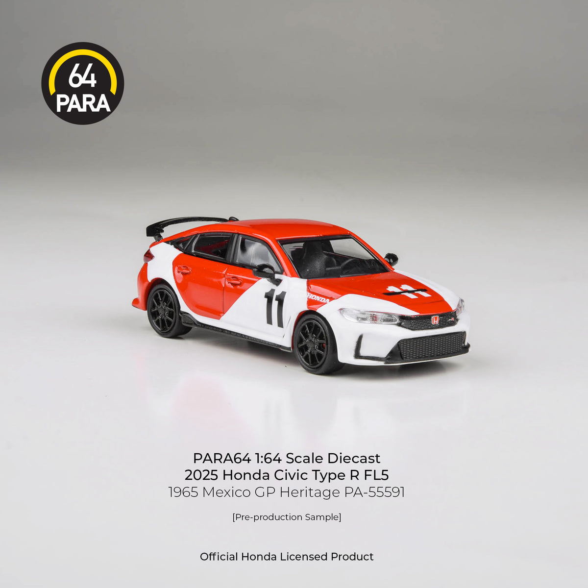 Para64 1/64 2025 Honda Civic Type R FL5 1965 Mexico GP Heritage PA-55591 Diecast Scale Model Car