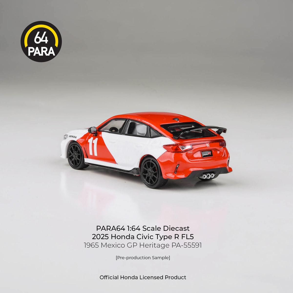 Para64 1/64 2025 Honda Civic Type R FL5 1965 Mexico GP Heritage PA-55591 Diecast Scale Model Car