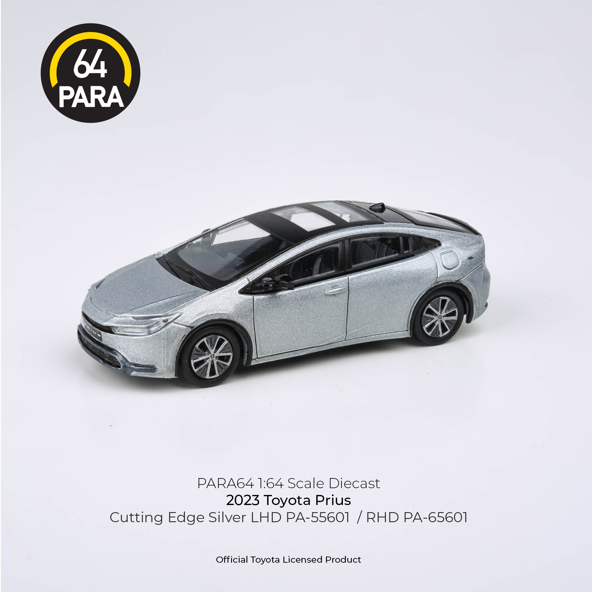 Para64 1/64 2023 Toyota Prius Cutting Edge Silver LHD PA-55601 Diecast Scale Mode