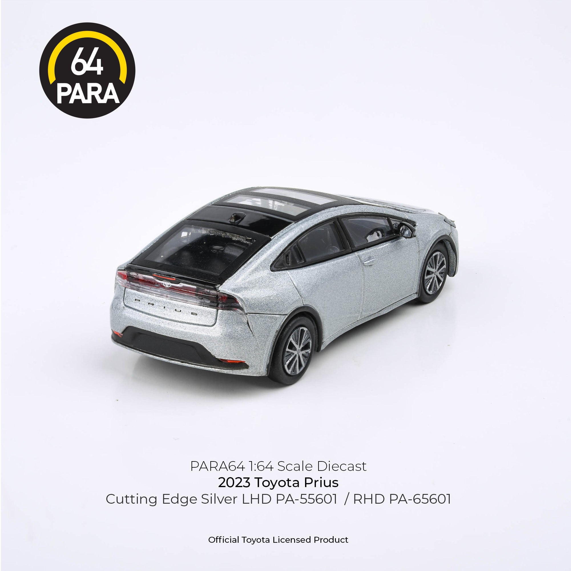 Para64 1/64 2023 Toyota Prius Cutting Edge Silver LHD PA-55601 Diecast Scale Mode