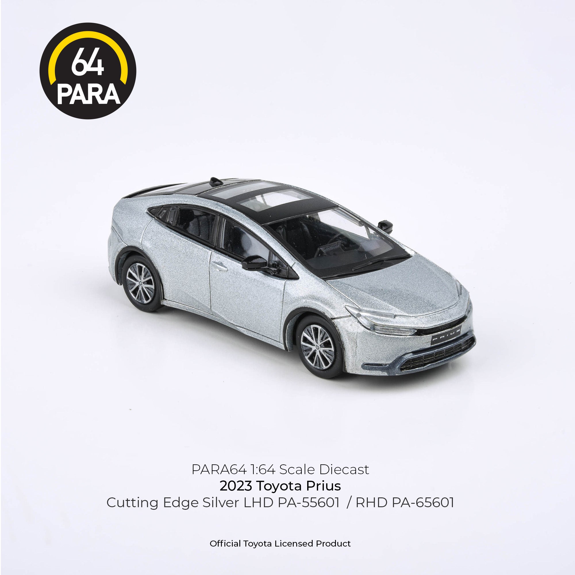 Para64 1/64 2023 Toyota Prius Cutting Edge Silver LHD PA-55601 Diecast Scale Mode