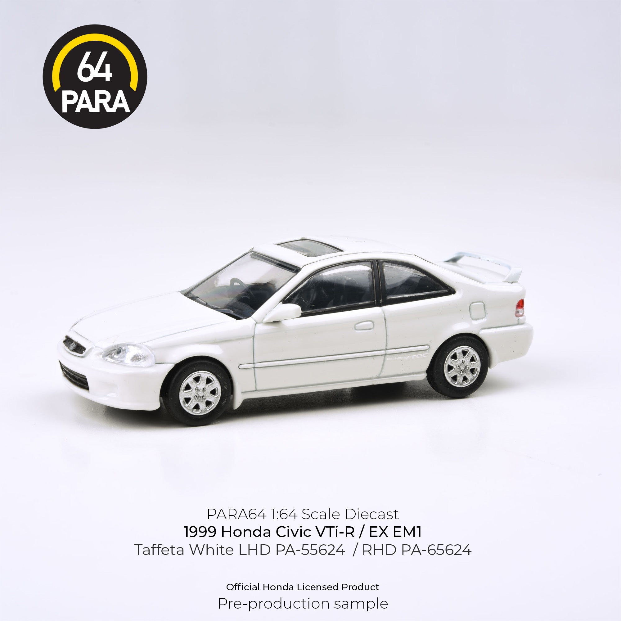 Para64 1:64 1999 Honda Civic VTi-R / EX EM1 Taffeta White LHD PA-55624 Diecast Scale Model