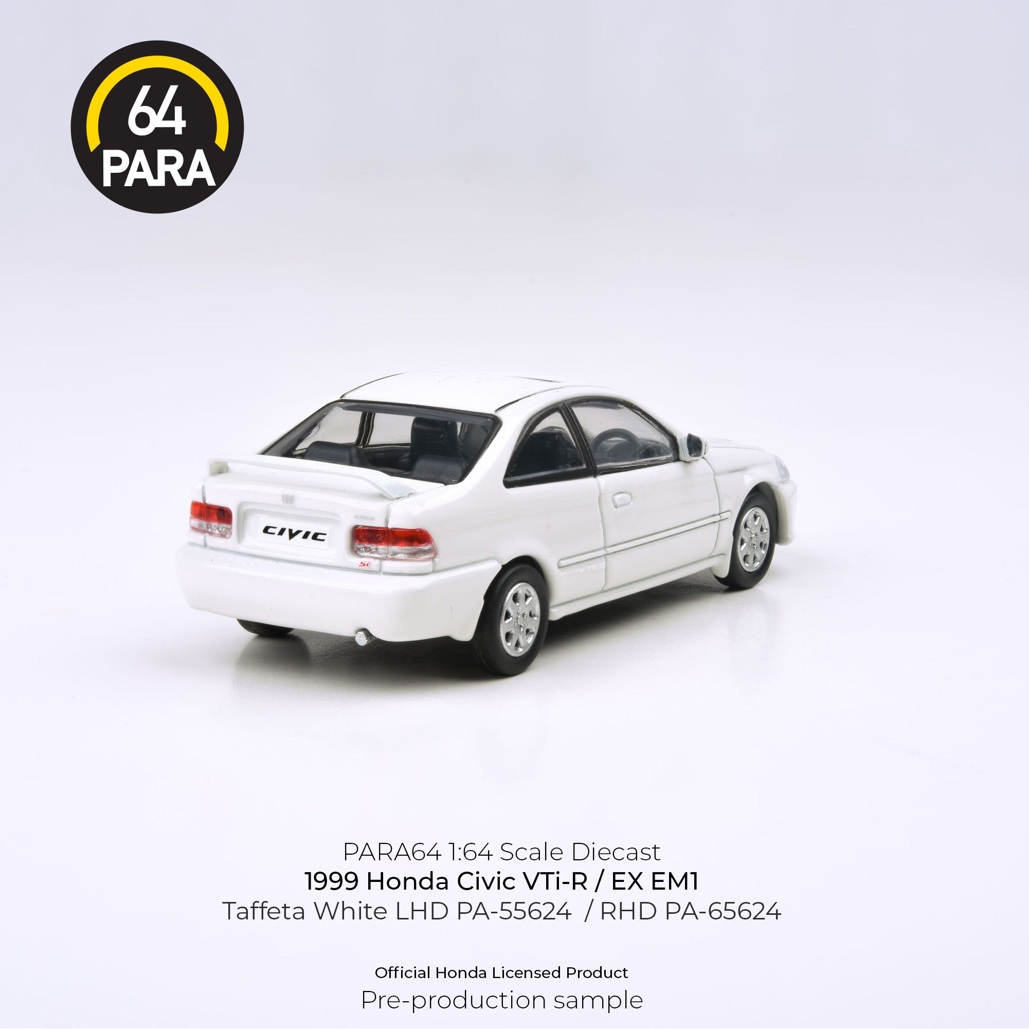 Para64 1:64 1999 Honda Civic VTi-R / EX EM1 Taffeta White LHD PA-55624 Diecast Scale Model