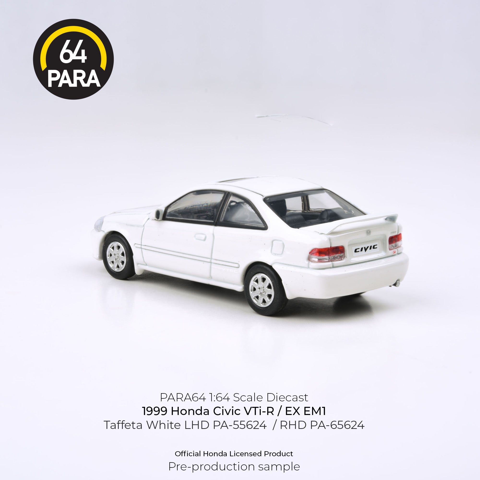 Para64 1:64 1999 Honda Civic VTi-R / EX EM1 Taffeta White LHD PA-55624 Diecast Scale Model