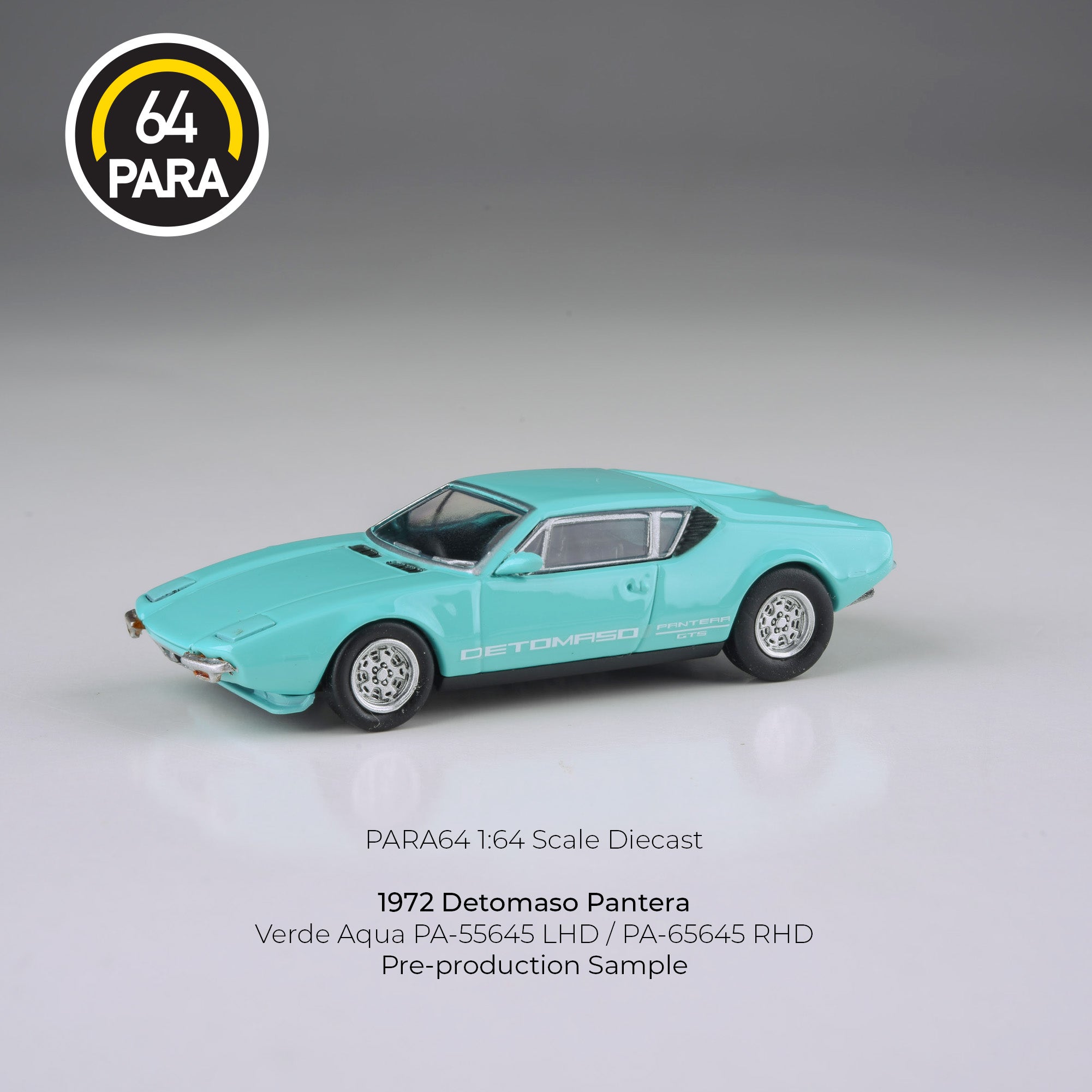 Para64 1:641972 De Tomaso Pantera Verde Aqua - Lights down PA55645 Diecast Scale Model