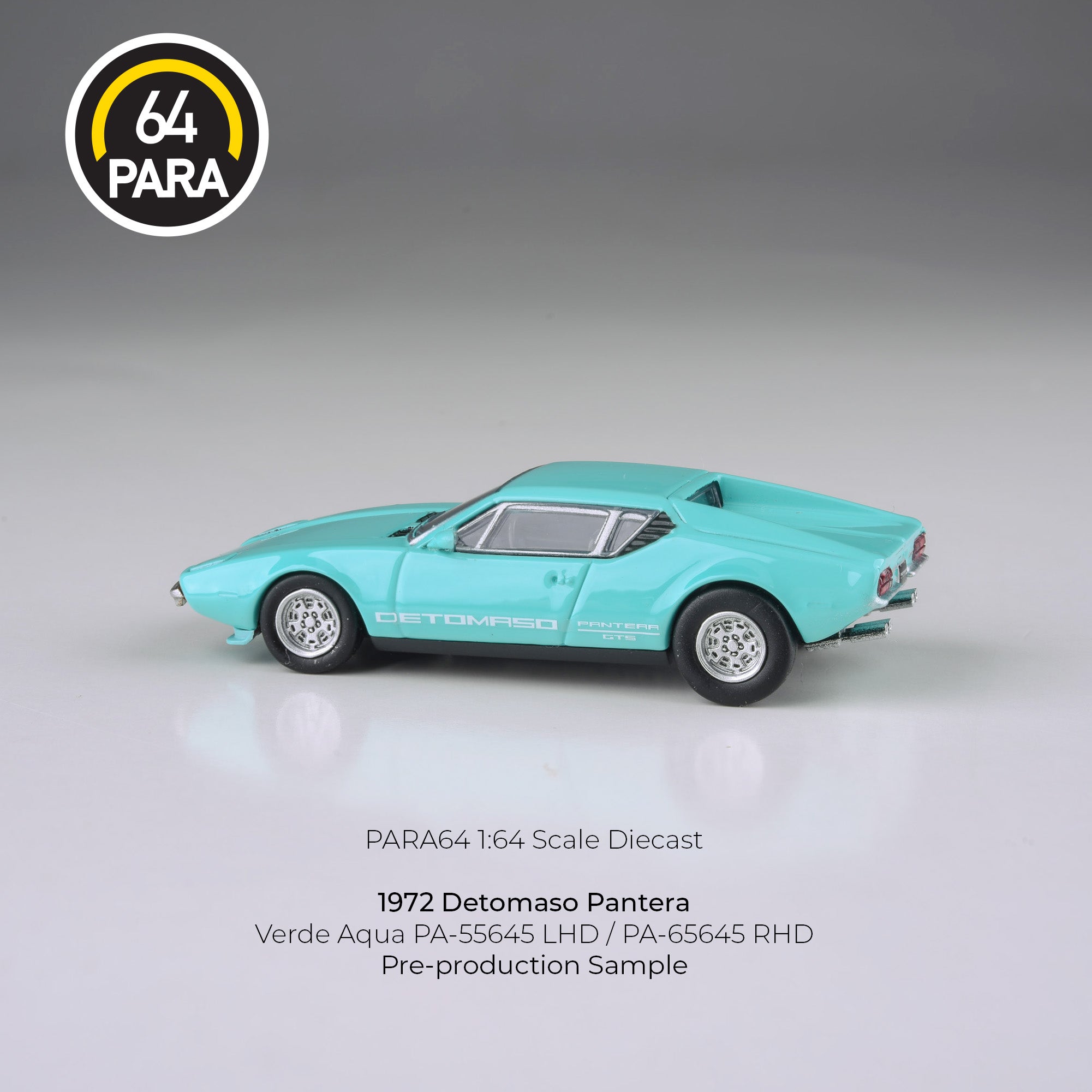 Para64 1:641972 De Tomaso Pantera Verde Aqua - Lights down PA55645 Diecast Scale Model