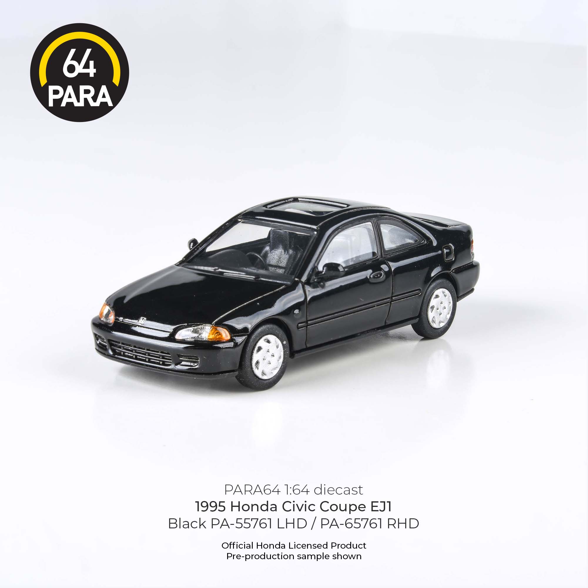 Para64 1/64 1995 Honda Civic Coupe EJ1 Black PA55761 Diecast Scale Model Car