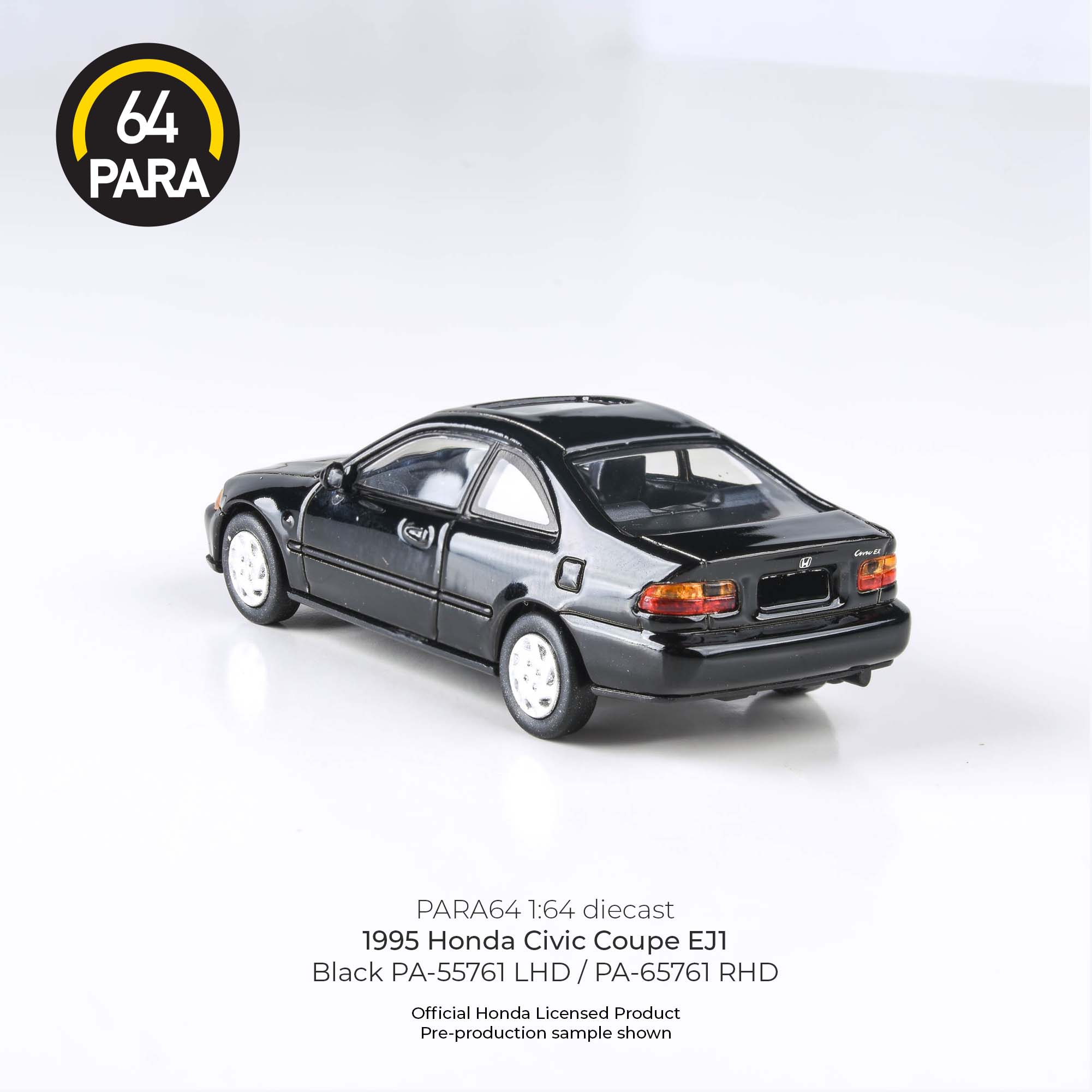 Para64 1/64 1995 Honda Civic Coupe EJ1 Black PA55761 Diecast Scale Model Car