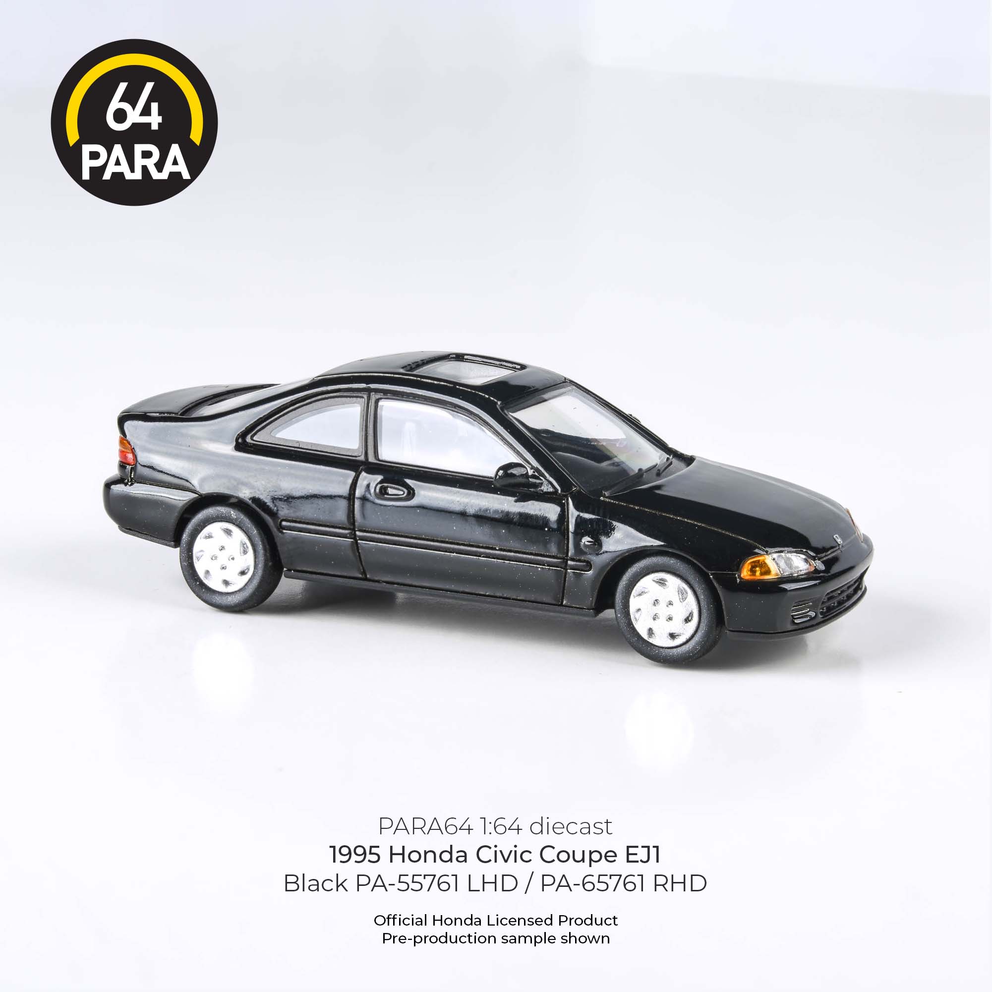 Para64 1/64 1995 Honda Civic Coupe EJ1 Black PA55761 Diecast Scale Model Car