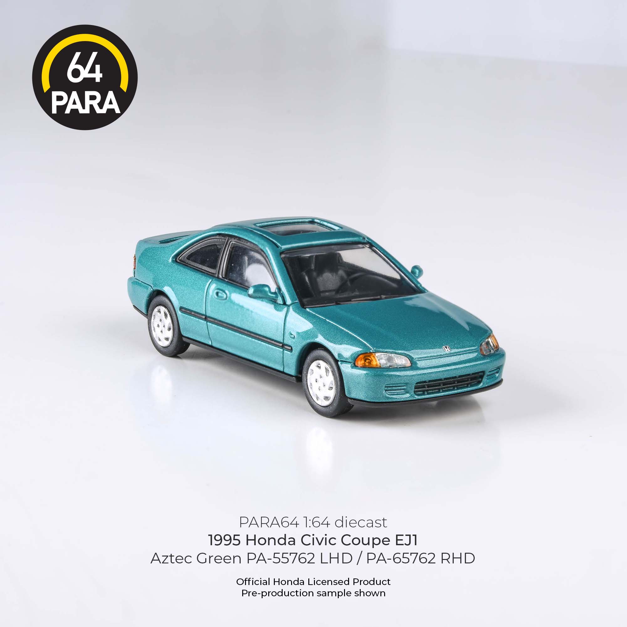 Para64 1/64 1995 Honda Civic Coupe EJ1 Aztec Green PA55762 Diecast Scale Model Car