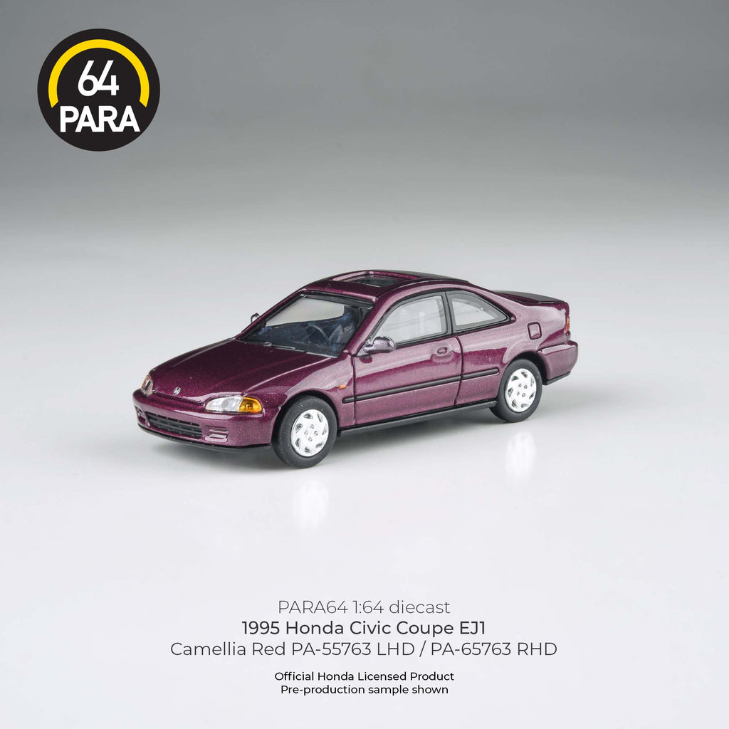 Para64 1:64 1995 Honda Civic Coupe EJ1 Camellia Red LHD PA55763 Diecast Scale Model
