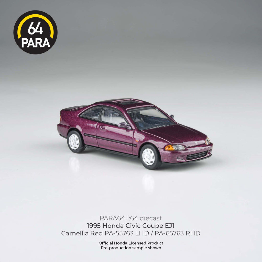 Para64 1:64 1995 Honda Civic Coupe EJ1 Camellia Red LHD PA55763 Diecast Scale Model