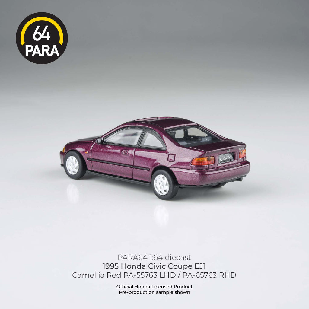 Para64 1:64 1995 Honda Civic Coupe EJ1 Camellia Red LHD PA55763 Diecast Scale Model