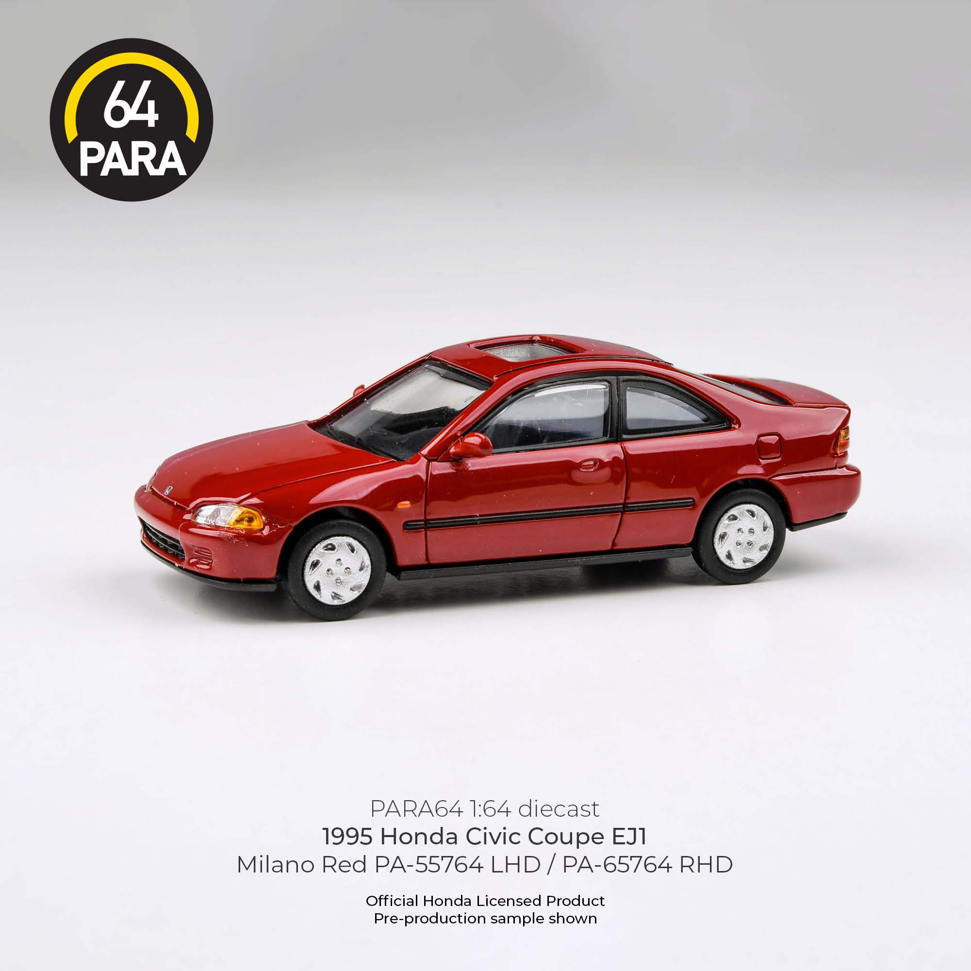 Para64 1/64 1995 Honda Civic Coupe EJ1 Milano Red PA55764 Diecast Scale Model Car