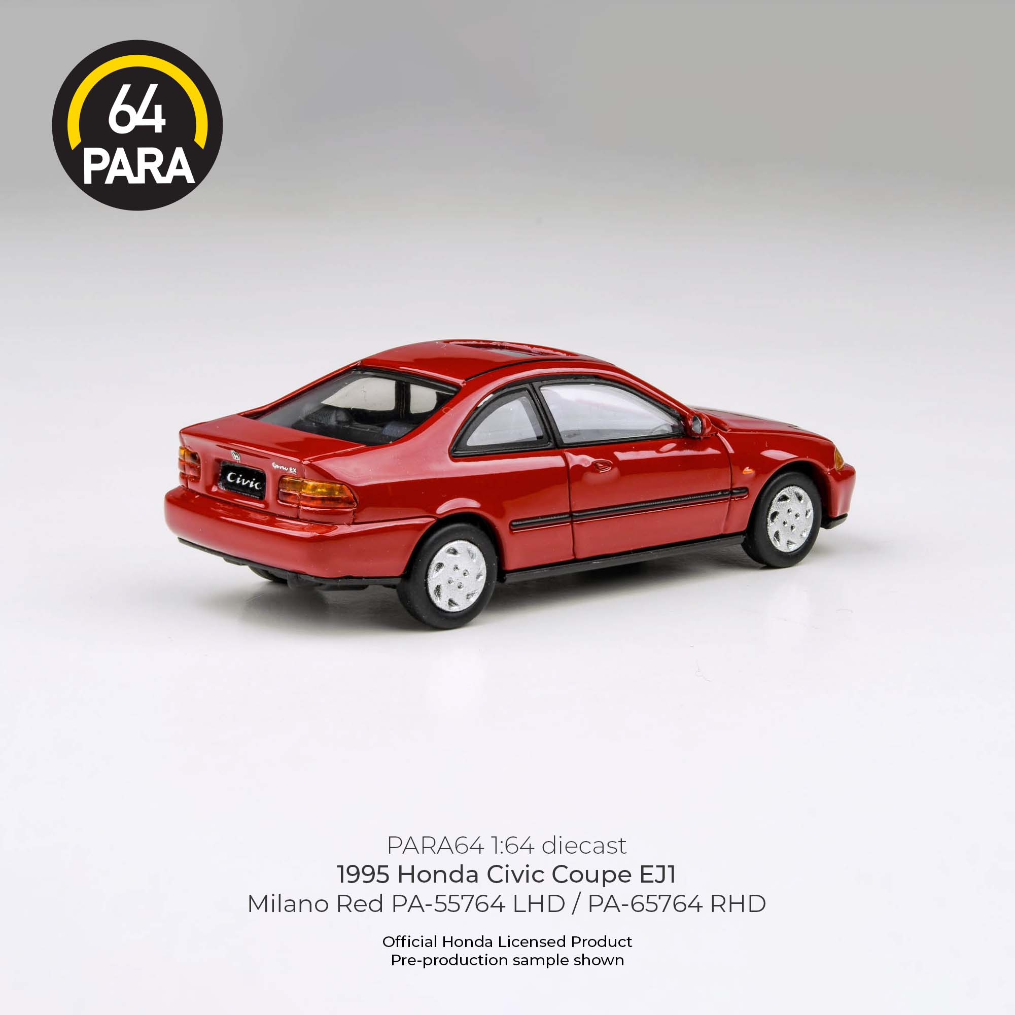 Para64 1/64 1995 Honda Civic Coupe EJ1 Milano Red PA55764 Diecast Scale Model Car