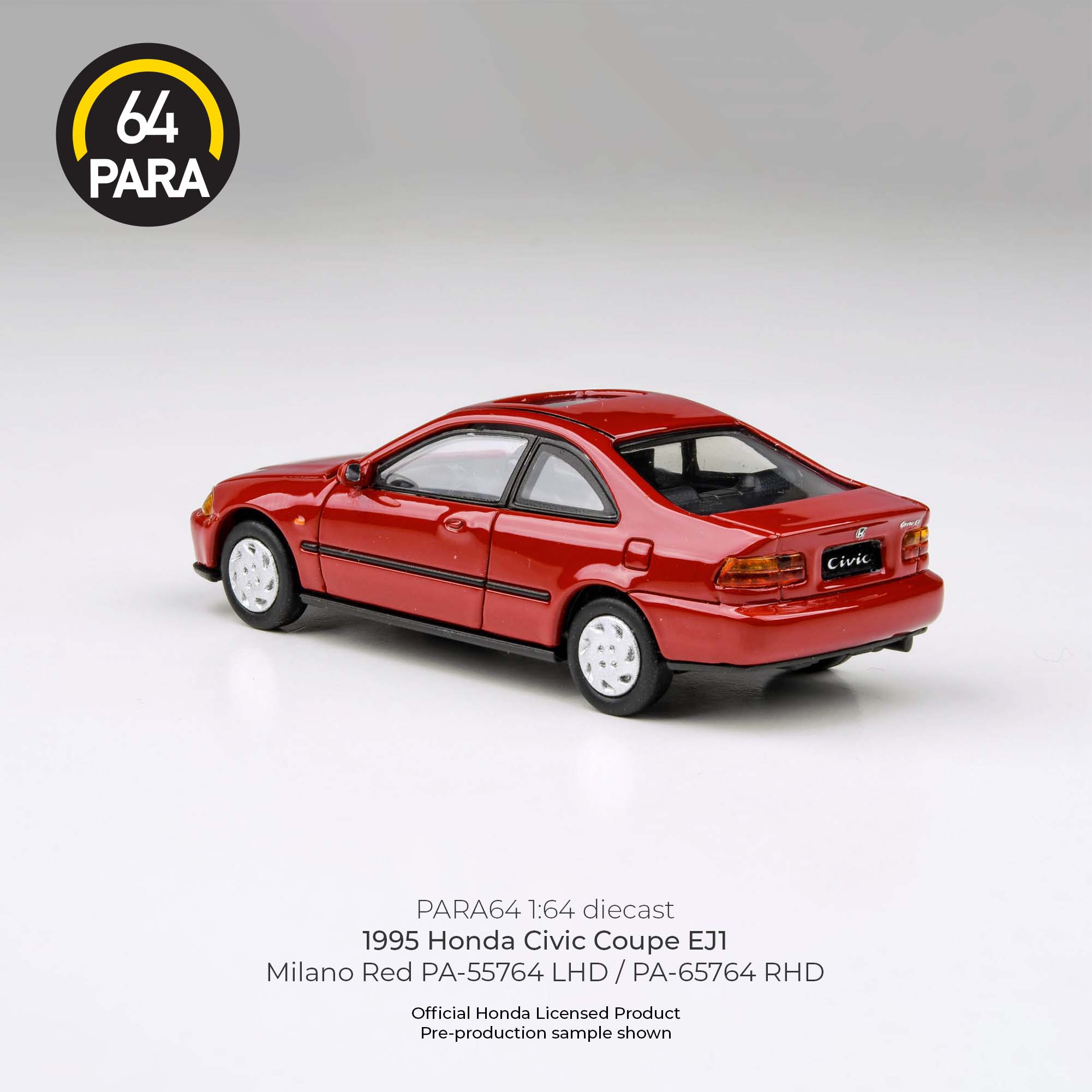 Para64 1/64 1995 Honda Civic Coupe EJ1 Milano Red PA55764 Diecast Scale Model Car