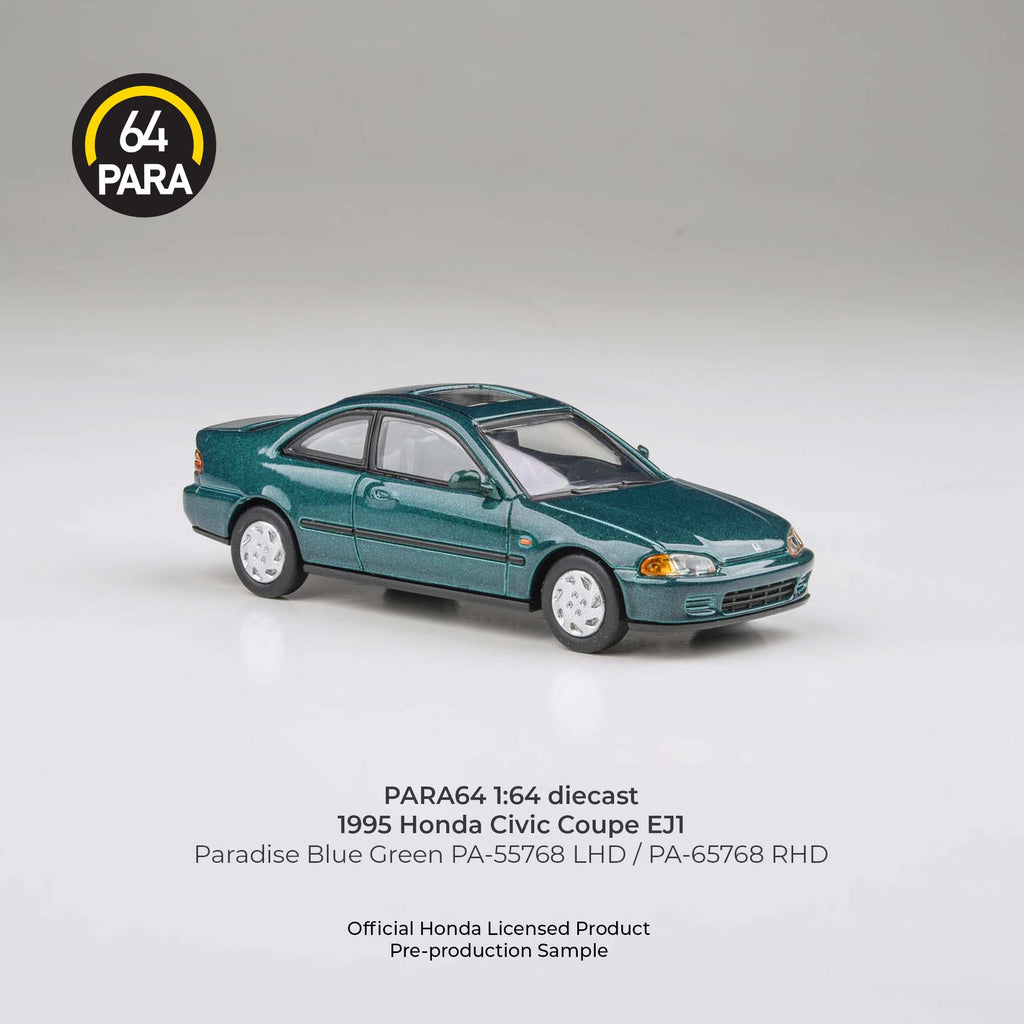 [PRE ORDER] Para64 1/64 1995 Honda Civic Coupe EJ1 Paradise Blue Green PA-55768 Diecast Scale Model Car