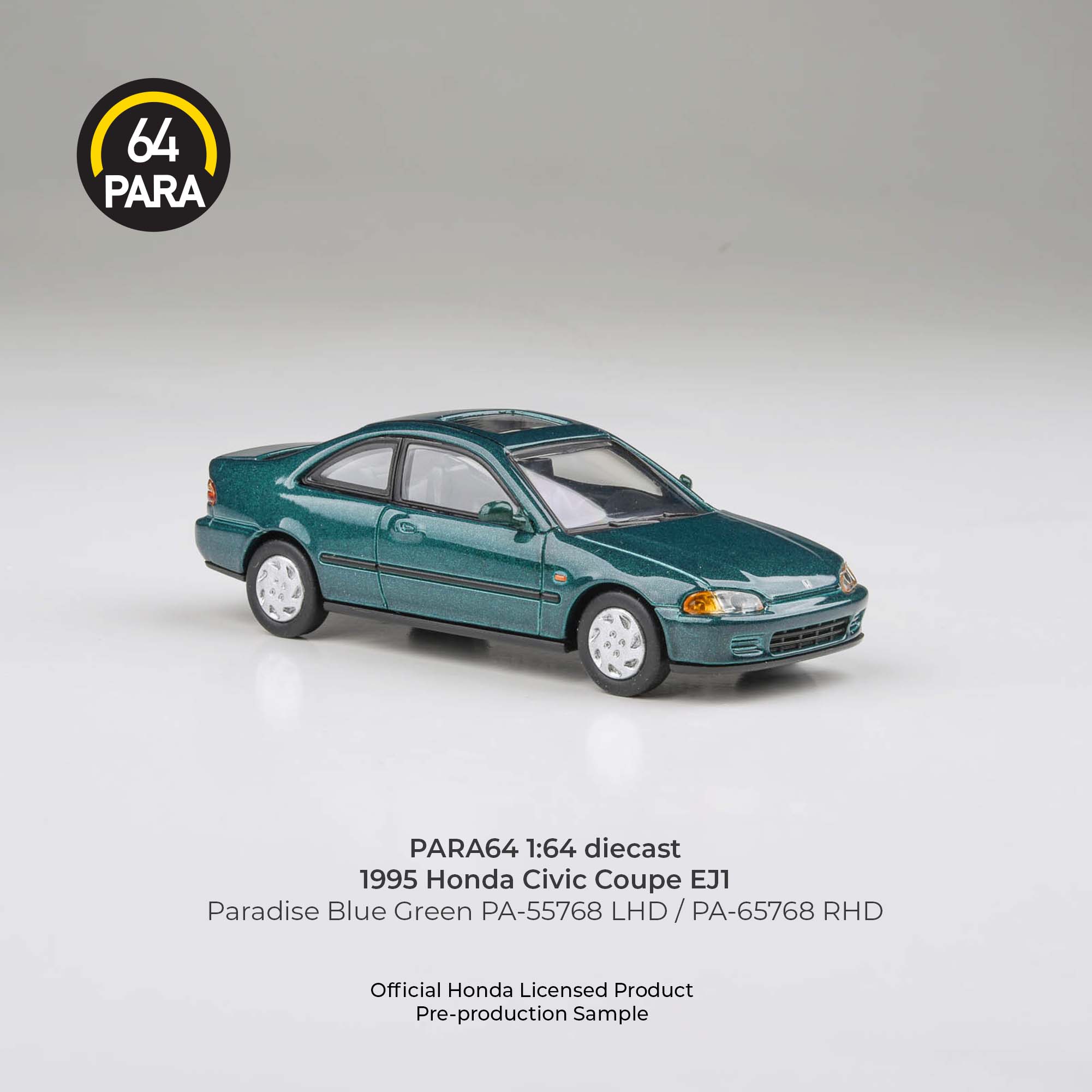 [PRE ORDER] Para64 1/64 1995 Honda Civic Coupe EJ1 Paradise Blue Green PA-55768 Diecast Scale Model Car