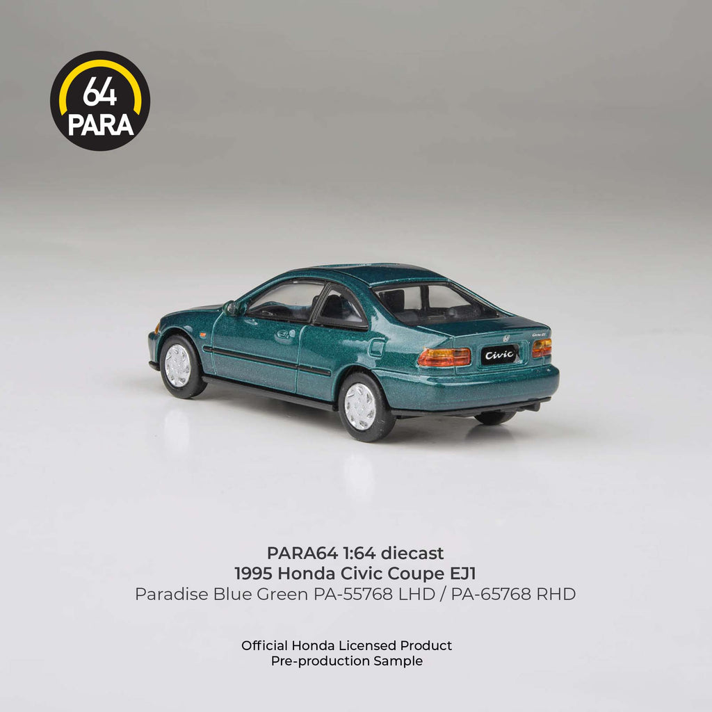 [PRE ORDER] Para64 1/64 1995 Honda Civic Coupe EJ1 Paradise Blue Green PA-55768 Diecast Scale Model Car