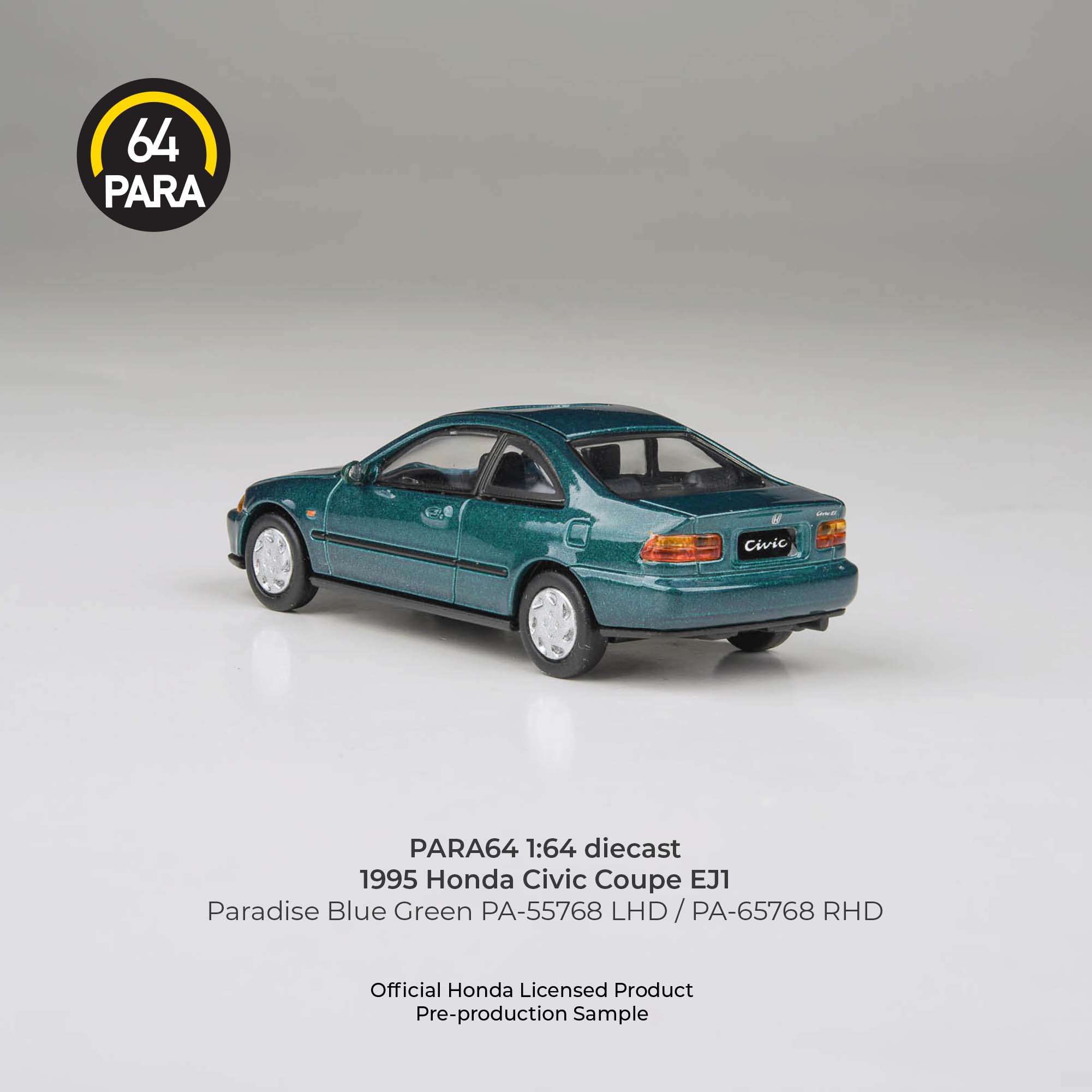 [PRE ORDER] Para64 1/64 1995 Honda Civic Coupe EJ1 Paradise Blue Green PA-55768 Diecast Scale Model Car