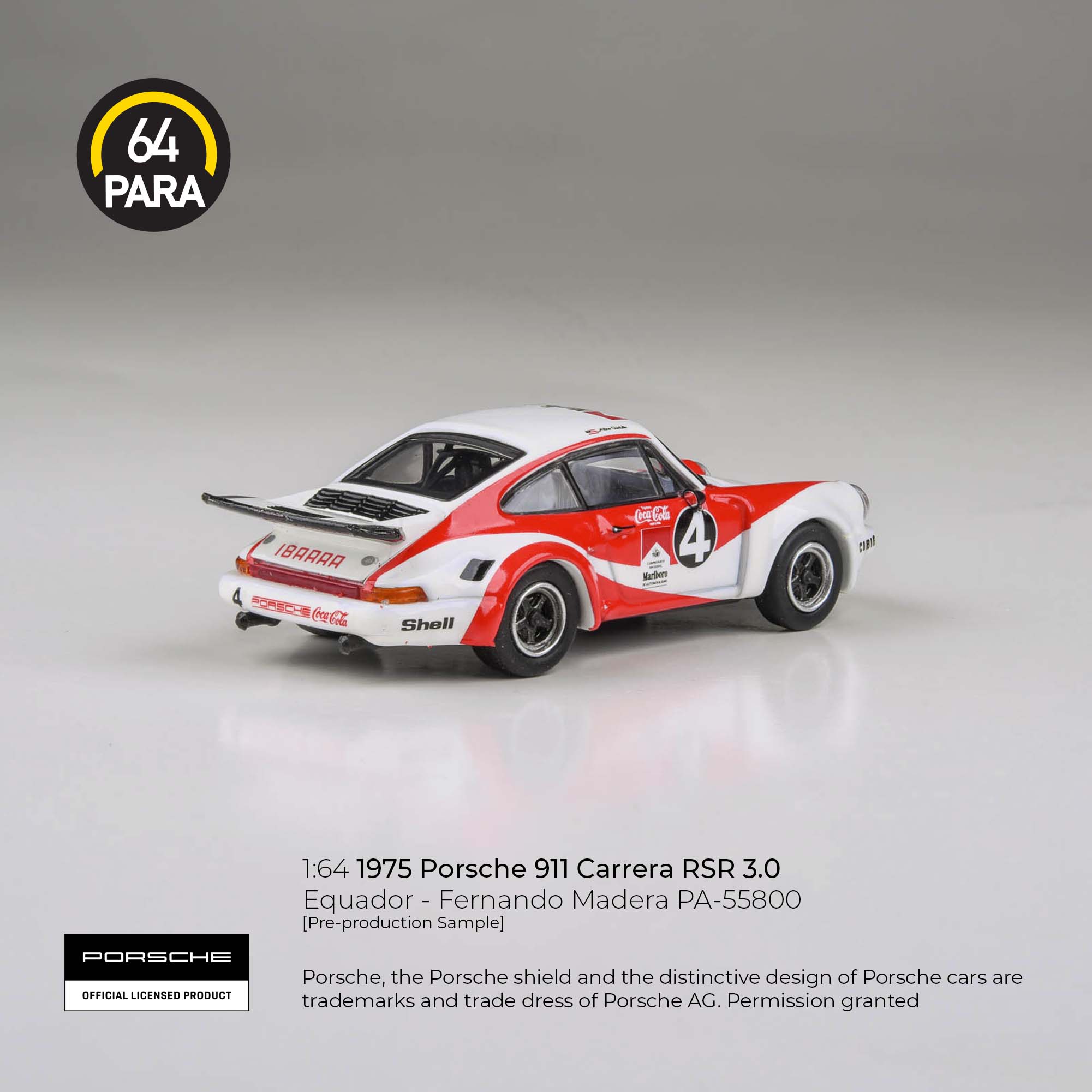 [PRE ORDER] Para64 1/64 1976 Porsche 911 Carrera RSR 3.0 Equador - Fernando Madera PA-55800 Diecast Scale Model Car