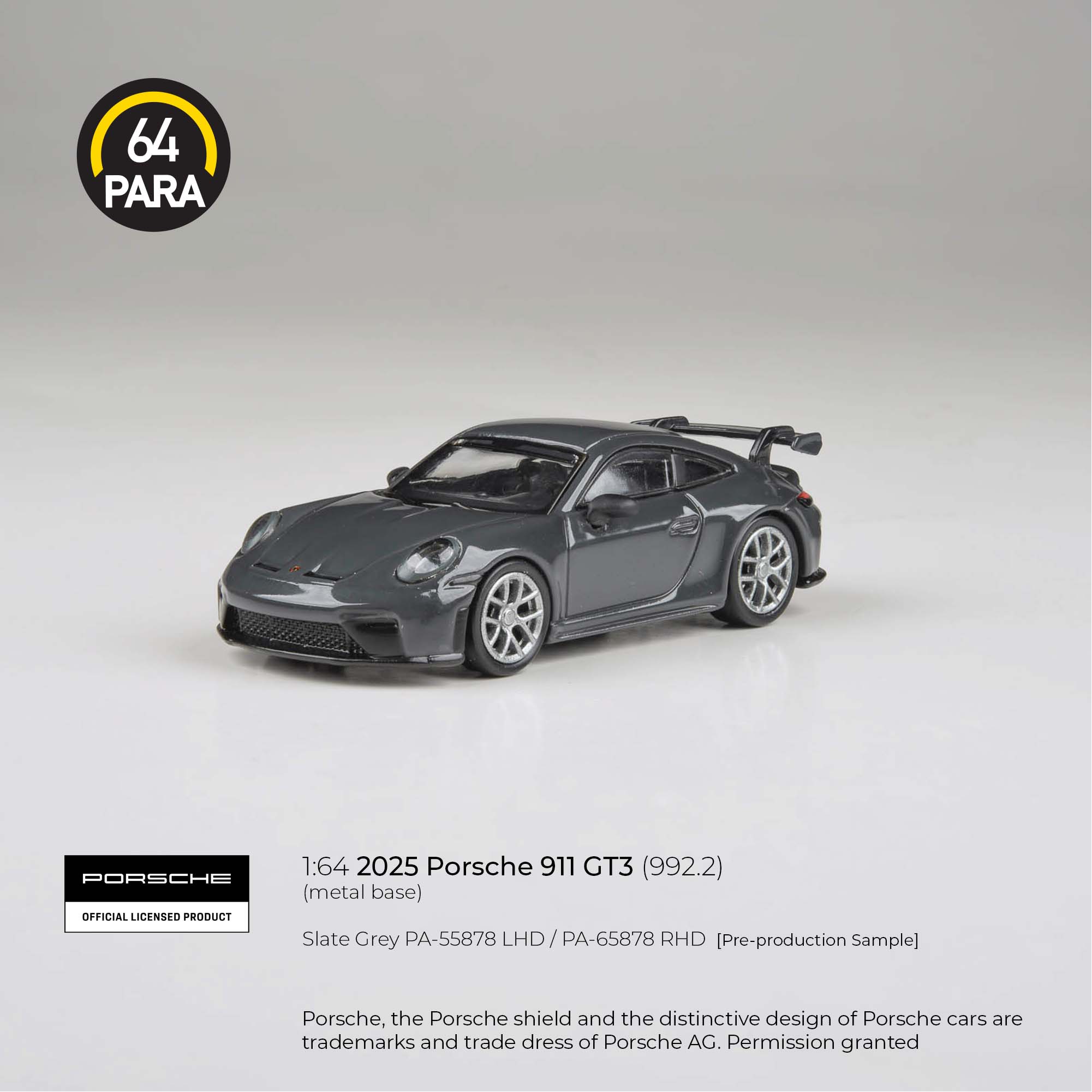 [PRE ORDER] Para64 1/64 2025 Porsche 911 GT3 (992.2) Slate Grey PA-55878 Diecast Scale Model Car