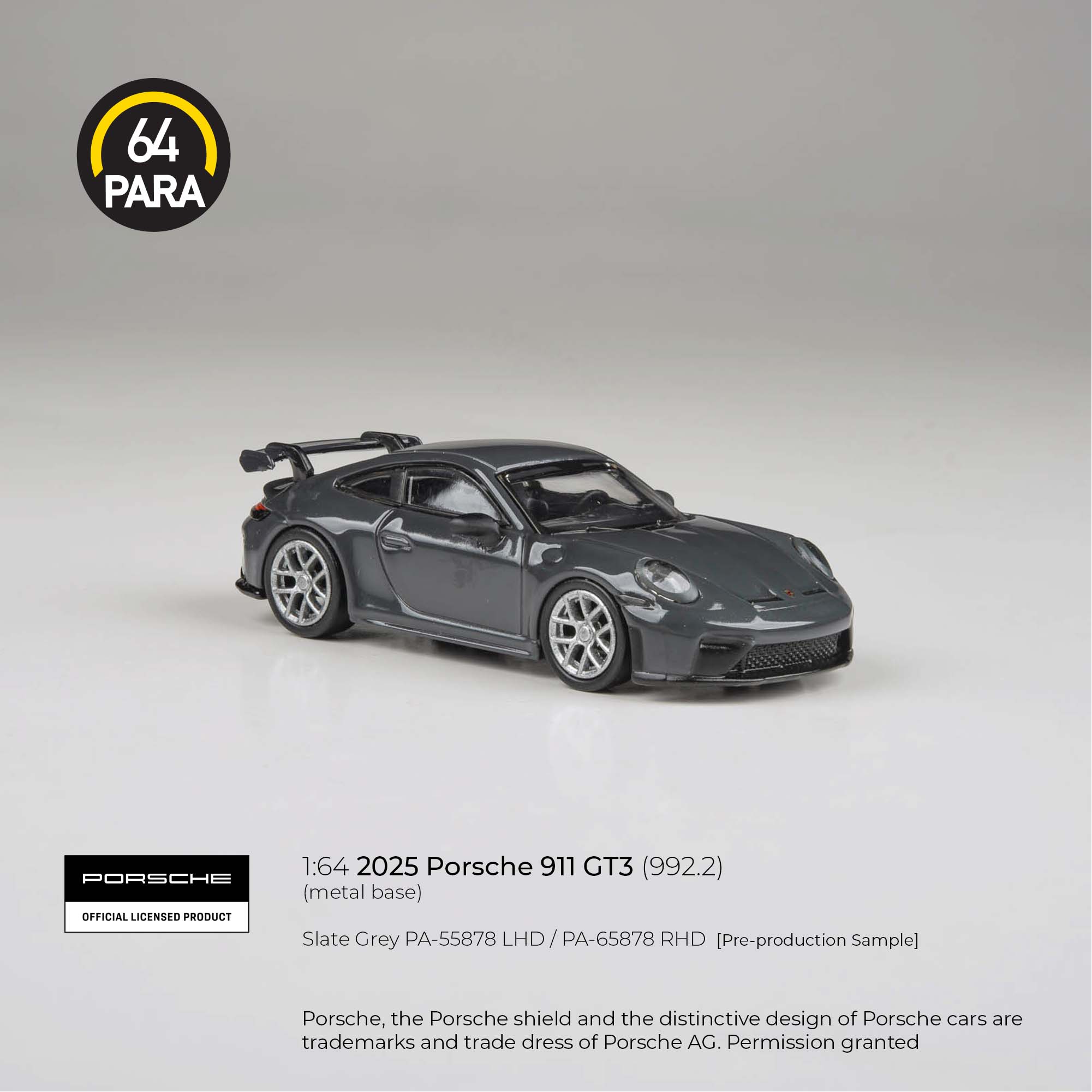 [PRE ORDER] Para64 1/64 2025 Porsche 911 GT3 (992.2) Slate Grey PA-55878 Diecast Scale Model Car