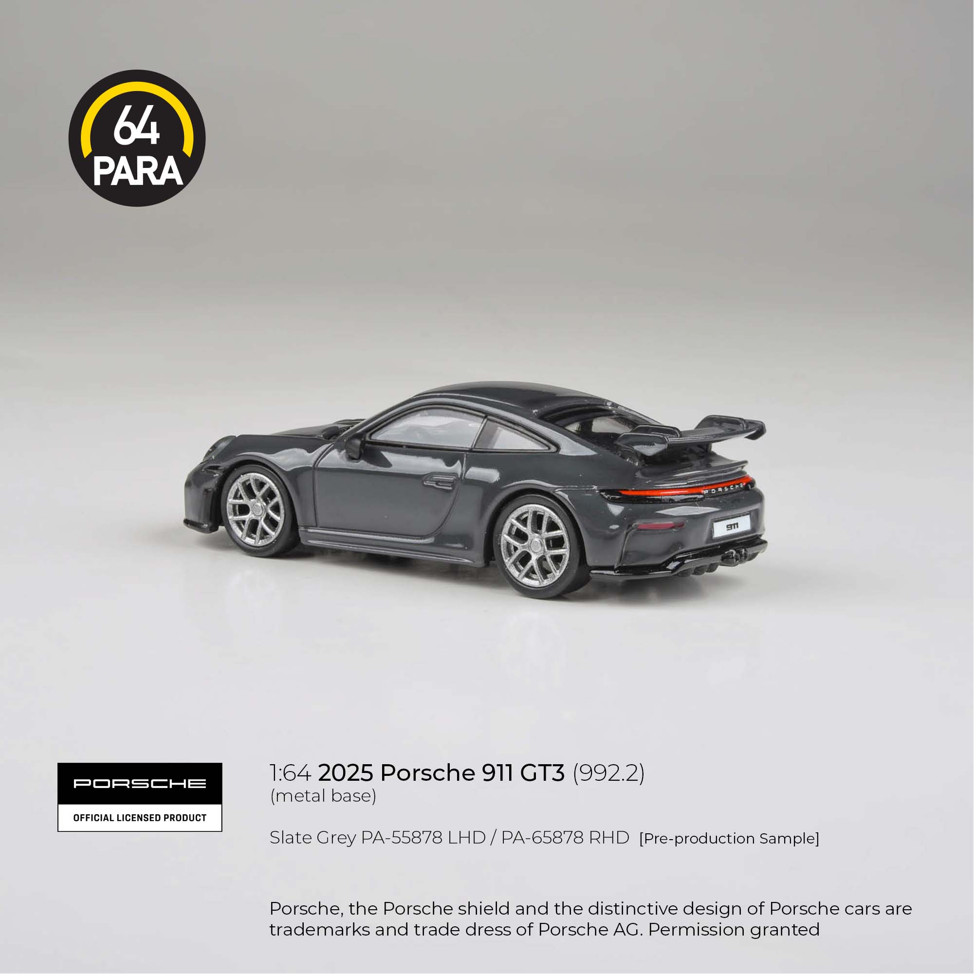 [PRE ORDER] Para64 1/64 2025 Porsche 911 GT3 (992.2) Slate Grey PA-55878 Diecast Scale Model Car