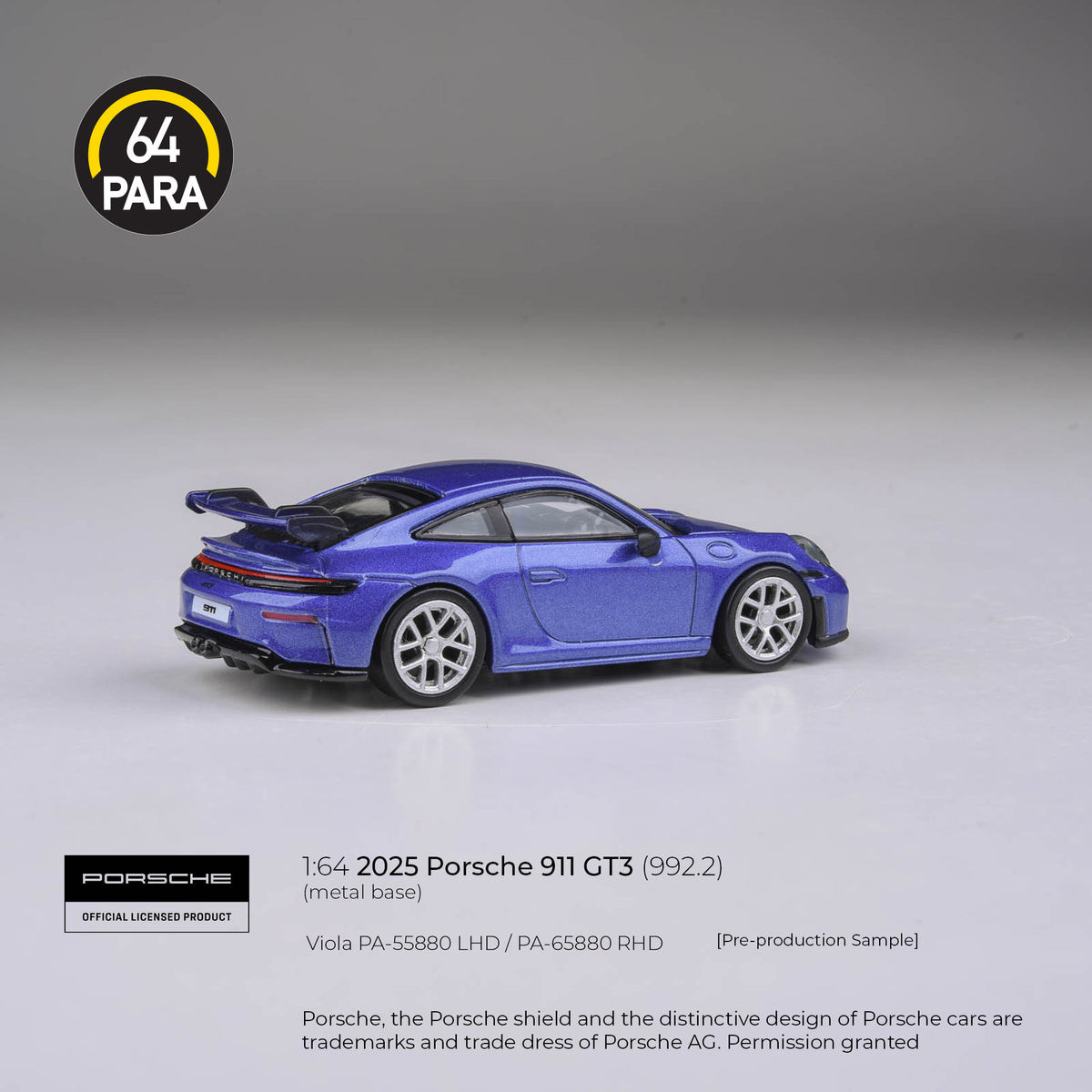 [PRE ORDER] Para64 1/64 2025 Porsche 911 GT3 (992.2) Viola PA55880 Diecast Scale Model Car