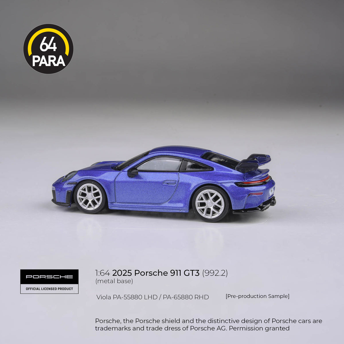 [PRE ORDER] Para64 1/64 2025 Porsche 911 GT3 (992.2) Viola PA55880 Diecast Scale Model Car