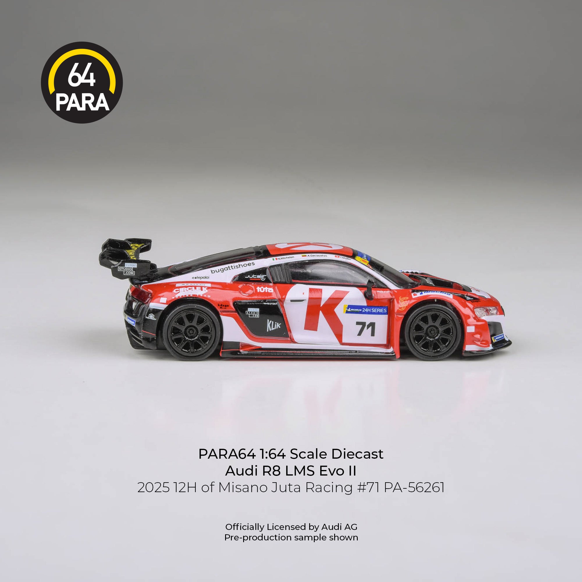 [PRE ORDER] Para64 1/64 Audi R8 LMS Evo 2025 12H of Misano Juta Racing #71 PA-56261 Diecast Scale Model Car